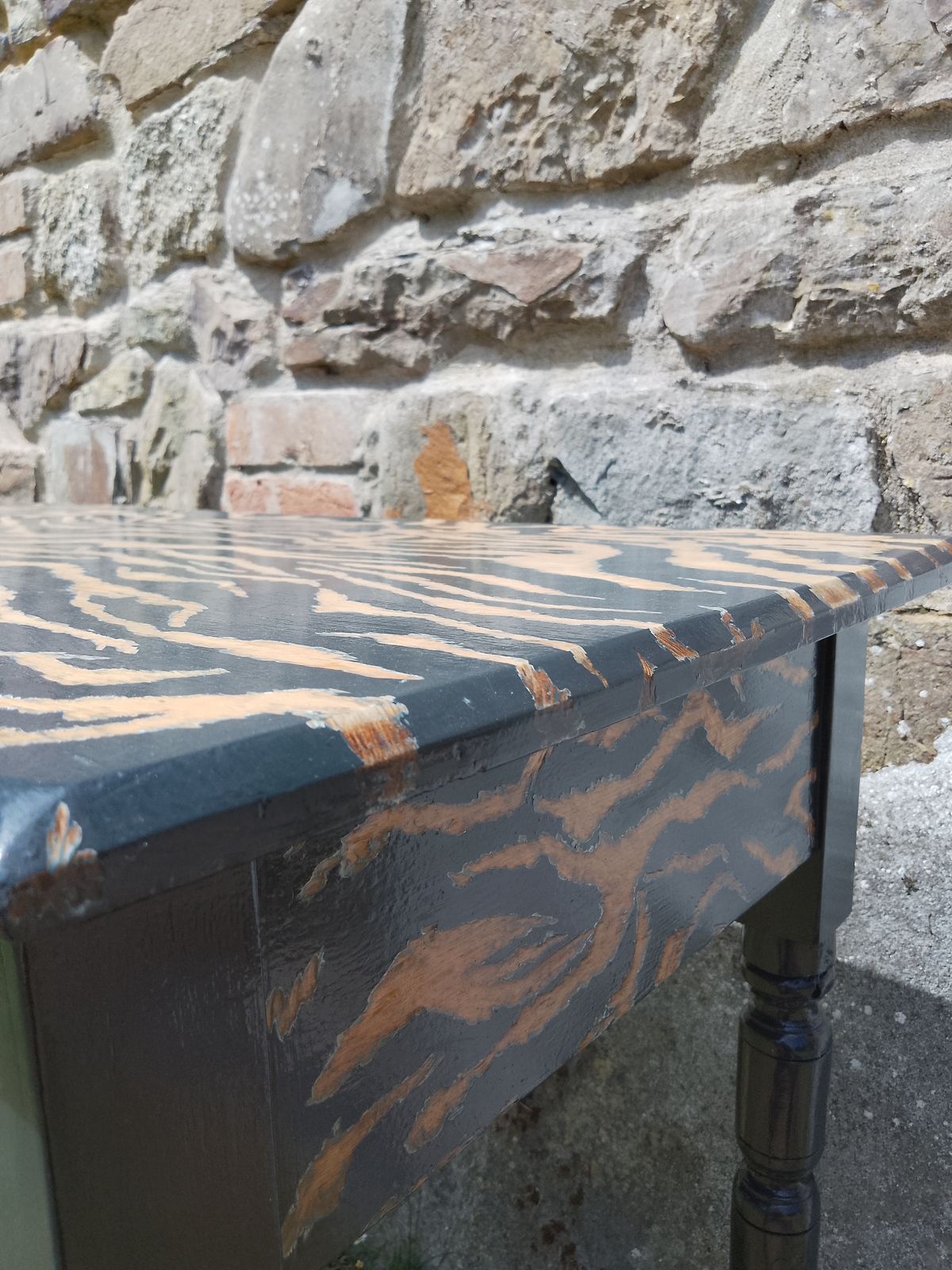 photo buy Victorian Pitch Pine Console Hand Painted With A Tiger Print Design.