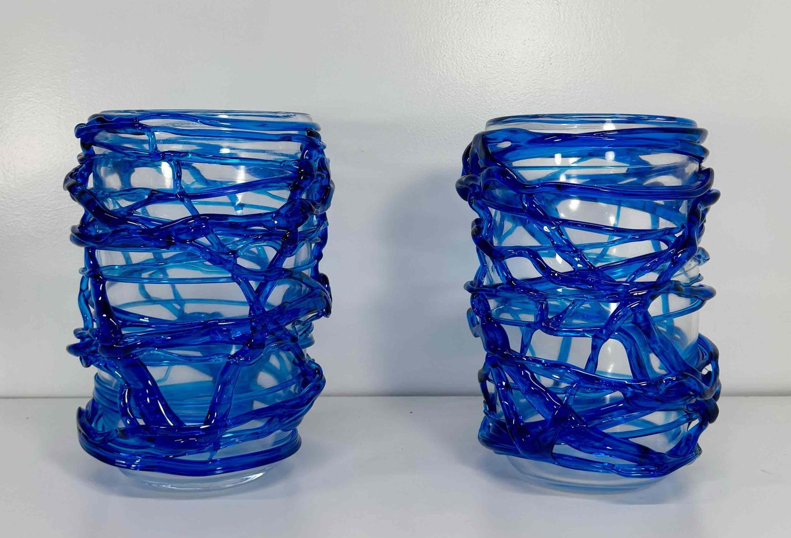 Pair Of Italian Cobalt Blue Murano Glass Vases By Cenedese photo furniture
