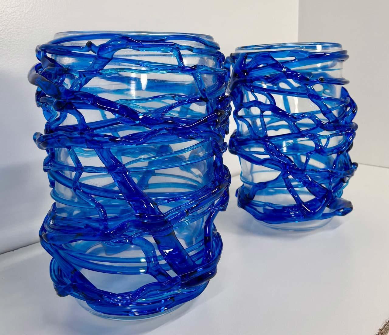 Pair Of Italian Cobalt Blue Murano Glass Vases By Cenedese photo 3597.0