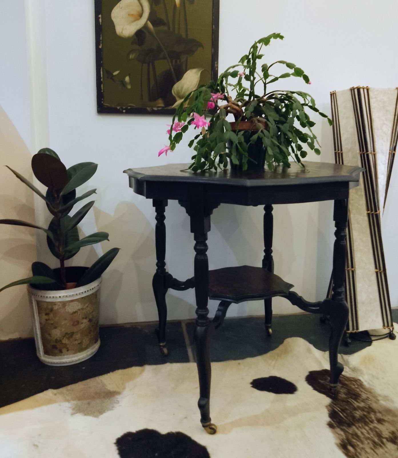 Victorian Occasional Table On Original Brass Castors Hand Painted And Etched In A Tiger Print Design. photo for sale