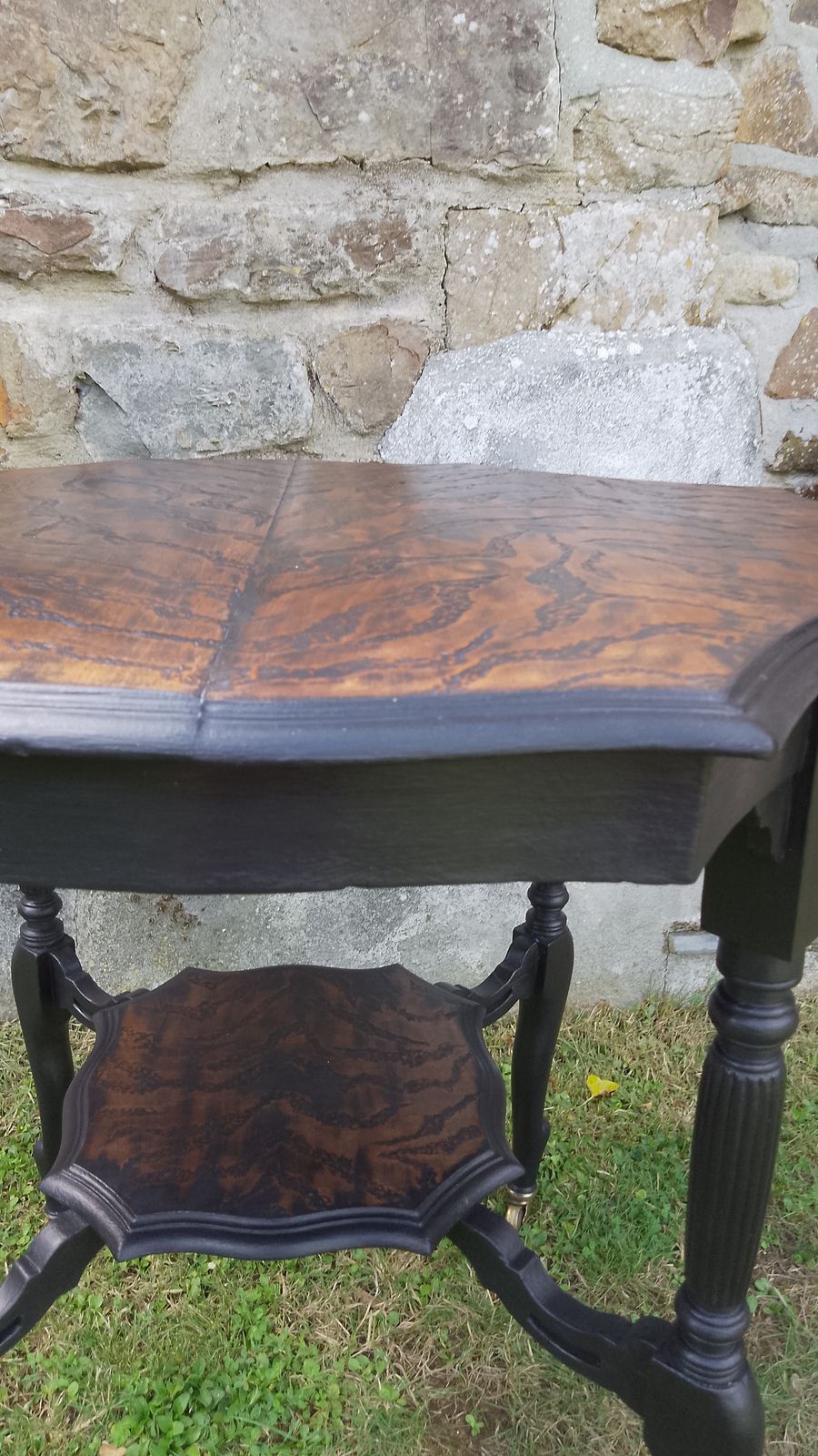 photo vinterior Victorian Occasional Table On Original Brass Castors Hand Painted And Etched In A Tiger Print Design.