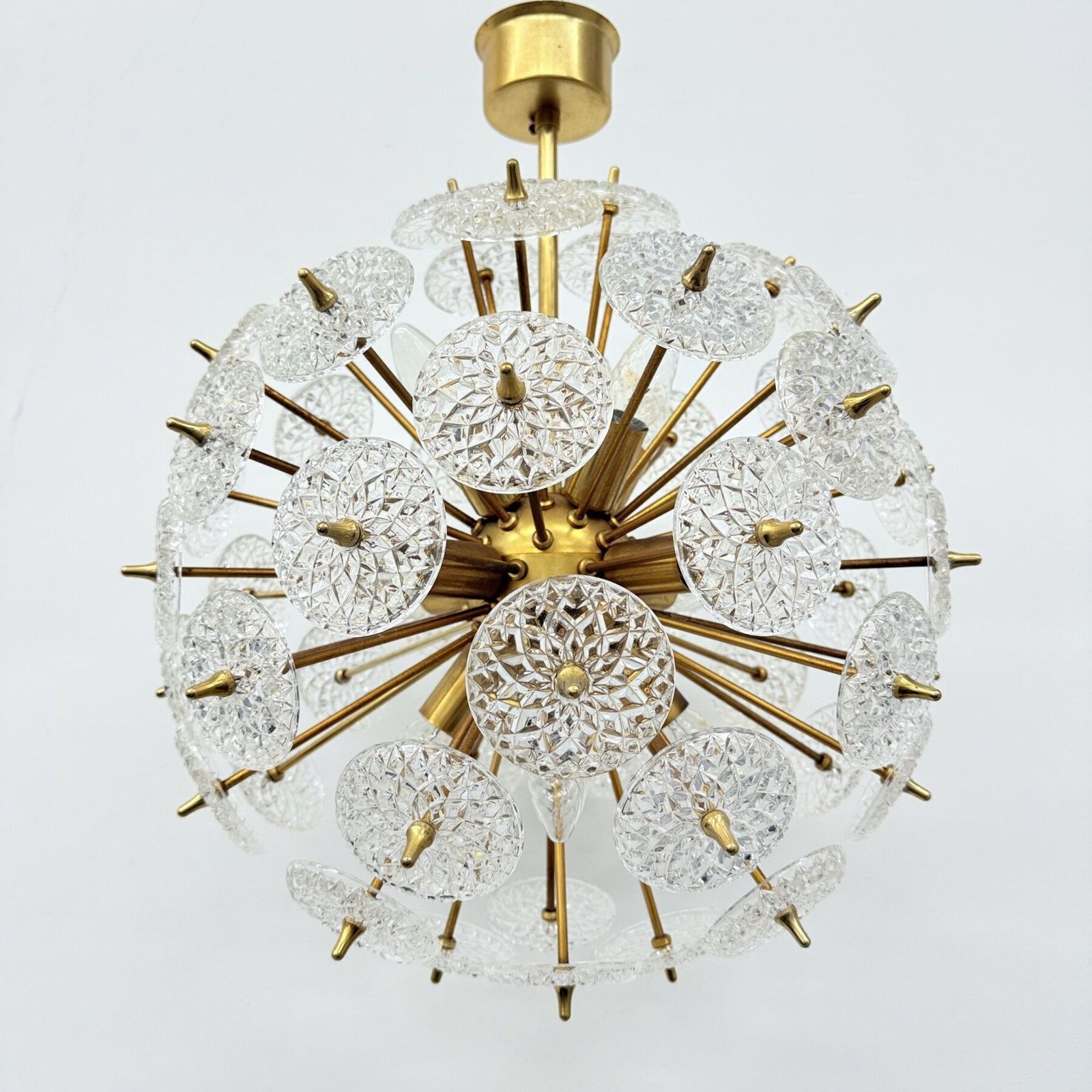 Val Saint Lambert Crystal Sputnik Gold Chandelier, Jaren 1960