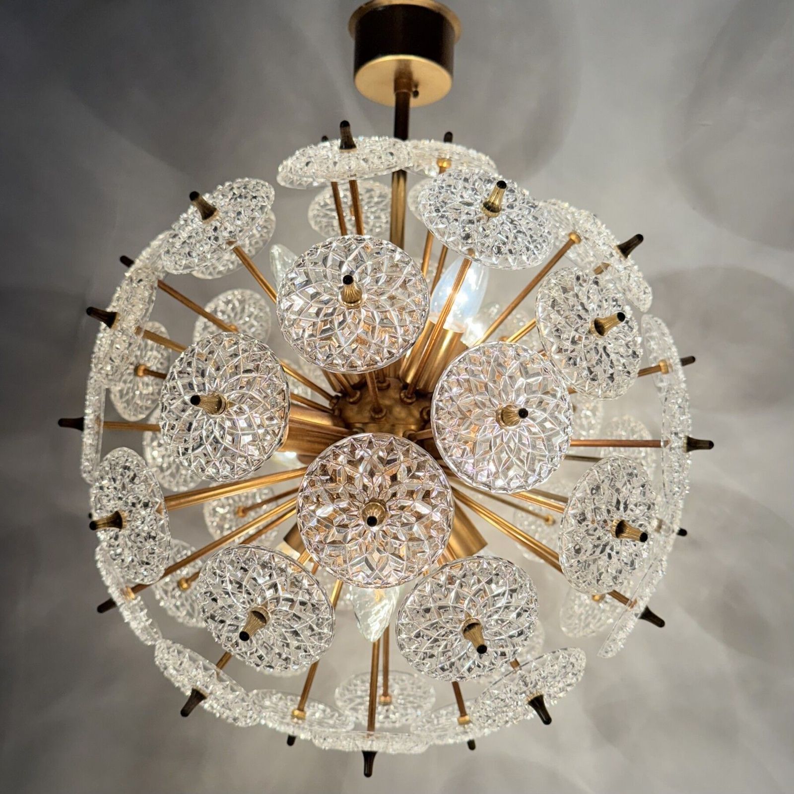 Val Saint Lambert Crystal Sputnik Gold Chandelier , 1960’s photo furniture