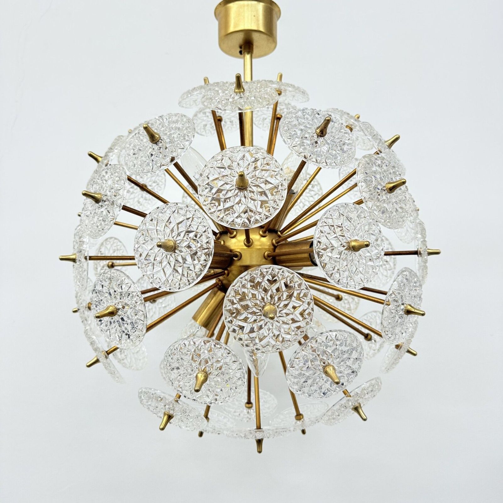 Val Saint Lambert Crystal Sputnik Gold Chandelier , 1960’s photo vinterior