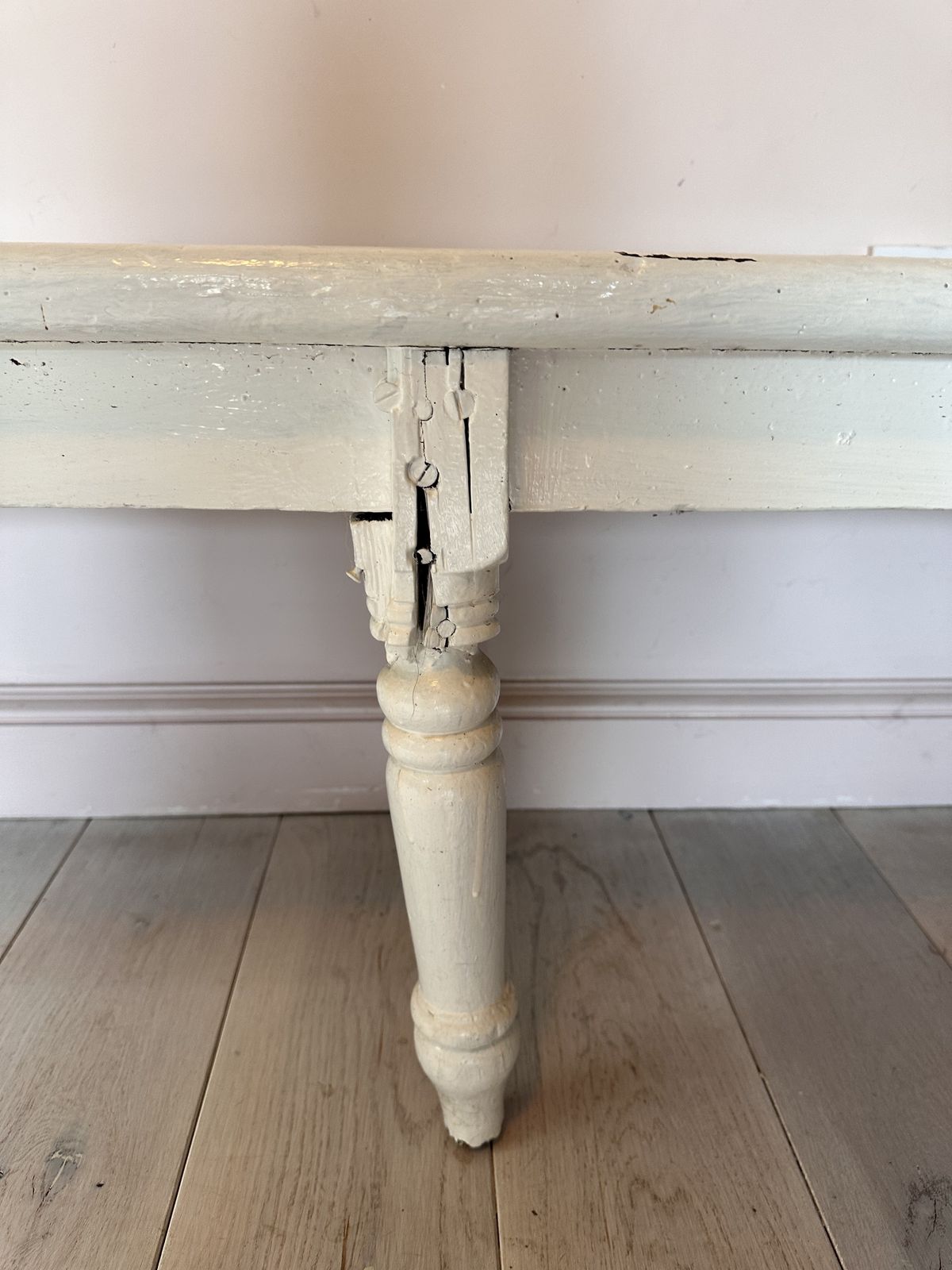 Vintage Extra Long Tack Room Bench In White Wood photo Furniture