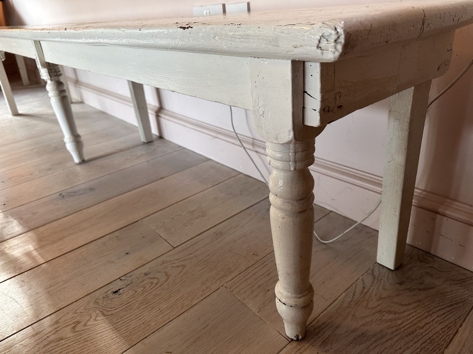 Vintage Extra Long Tack Room Bench In White Wood photo buy