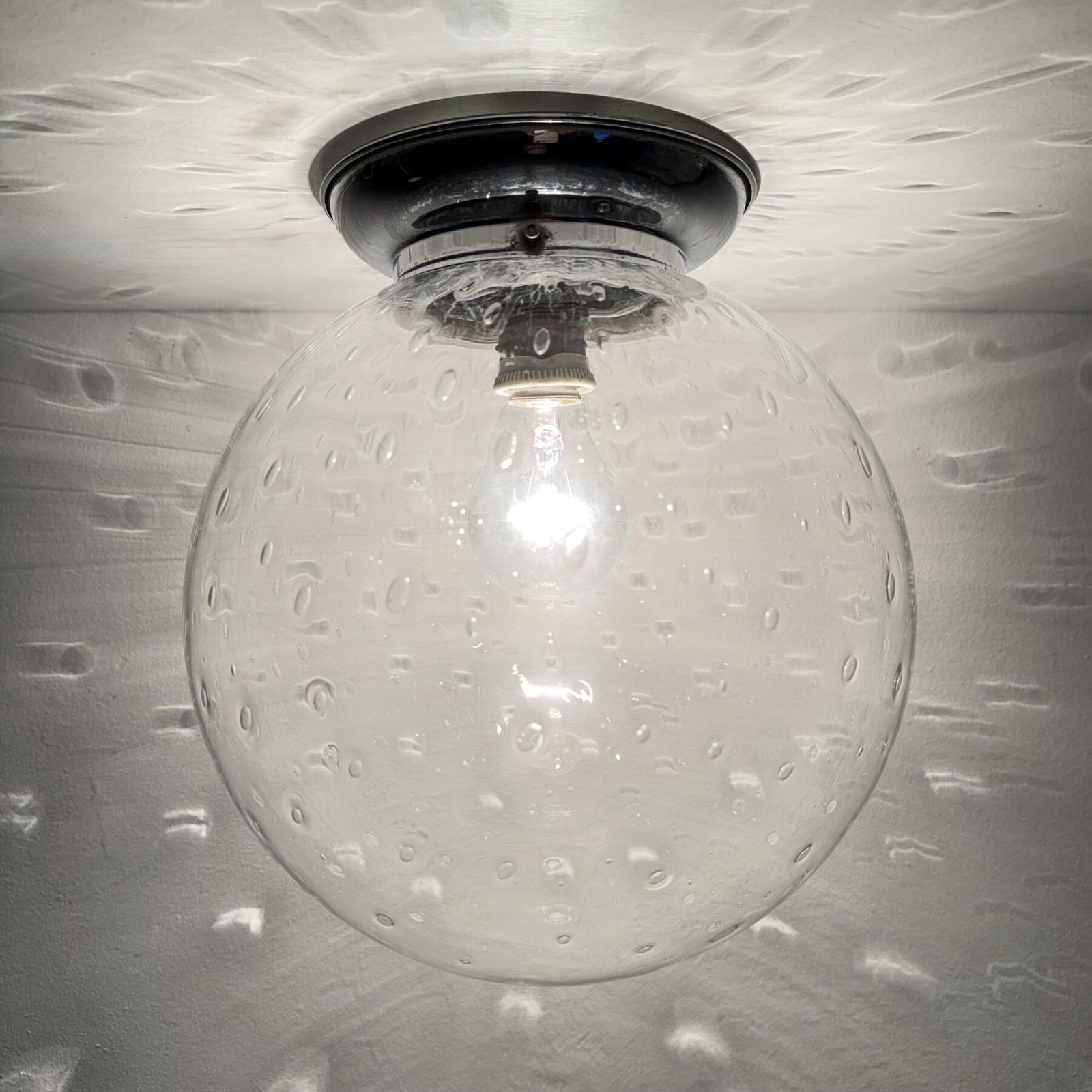 Art Deco Plafondlamp Glazen Bol Met Chromen Voet, Jaren 1930 photo for sale