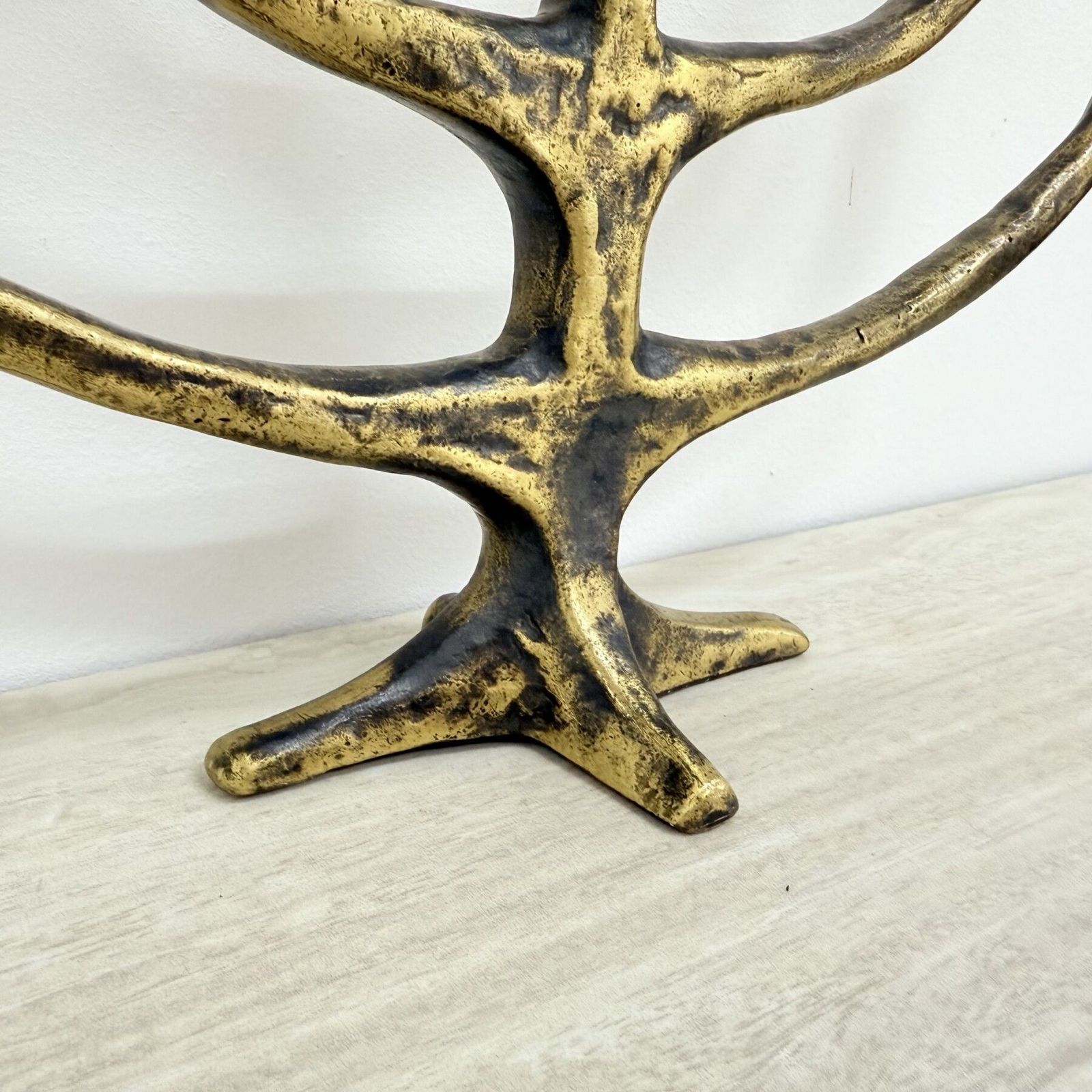 Brutalist Bronze Harjes Menorah Candle Holder , 1960s photo for sale
