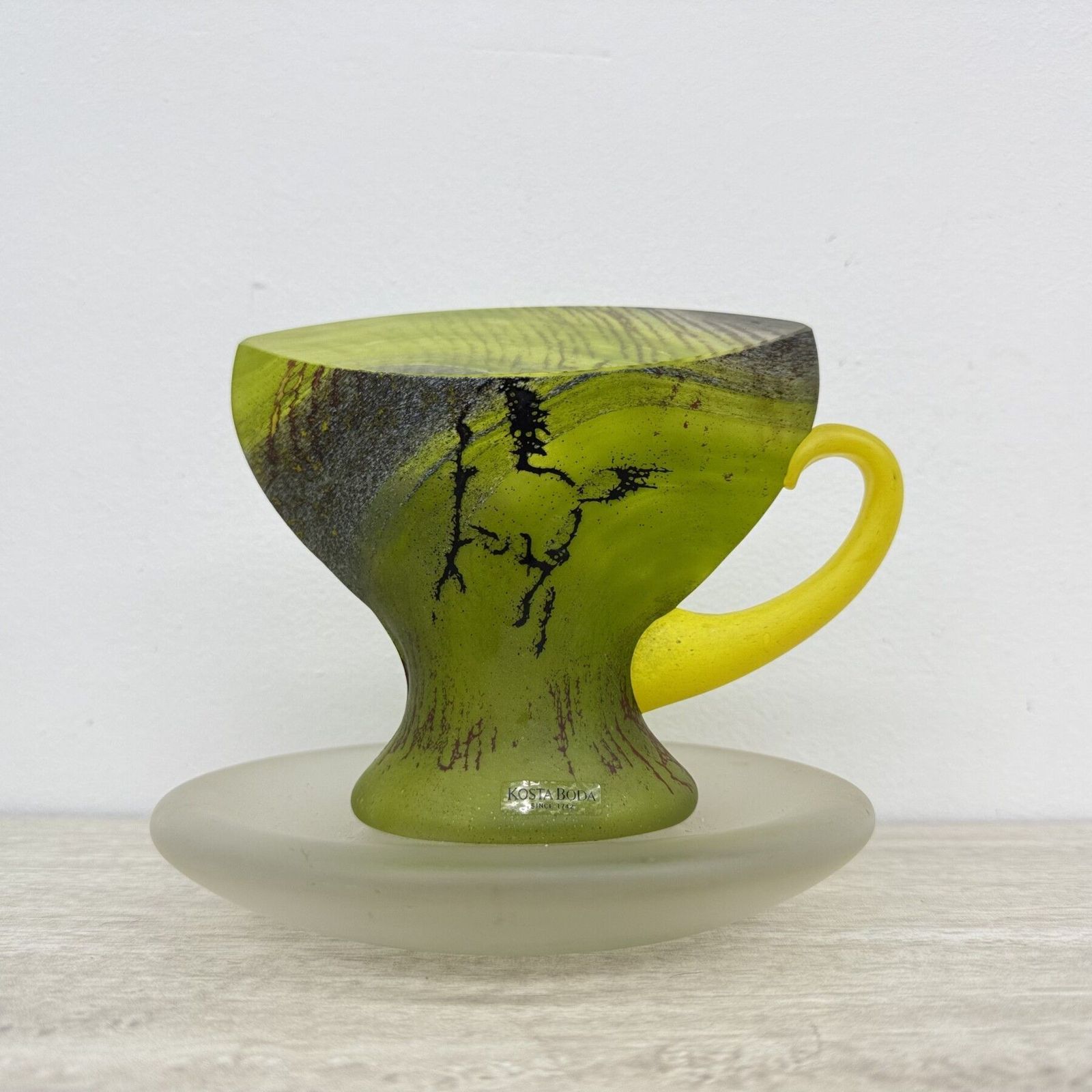 Rare Kjell Engman For Kosta Boda Sweden Green Glass Teacup , 1980’s