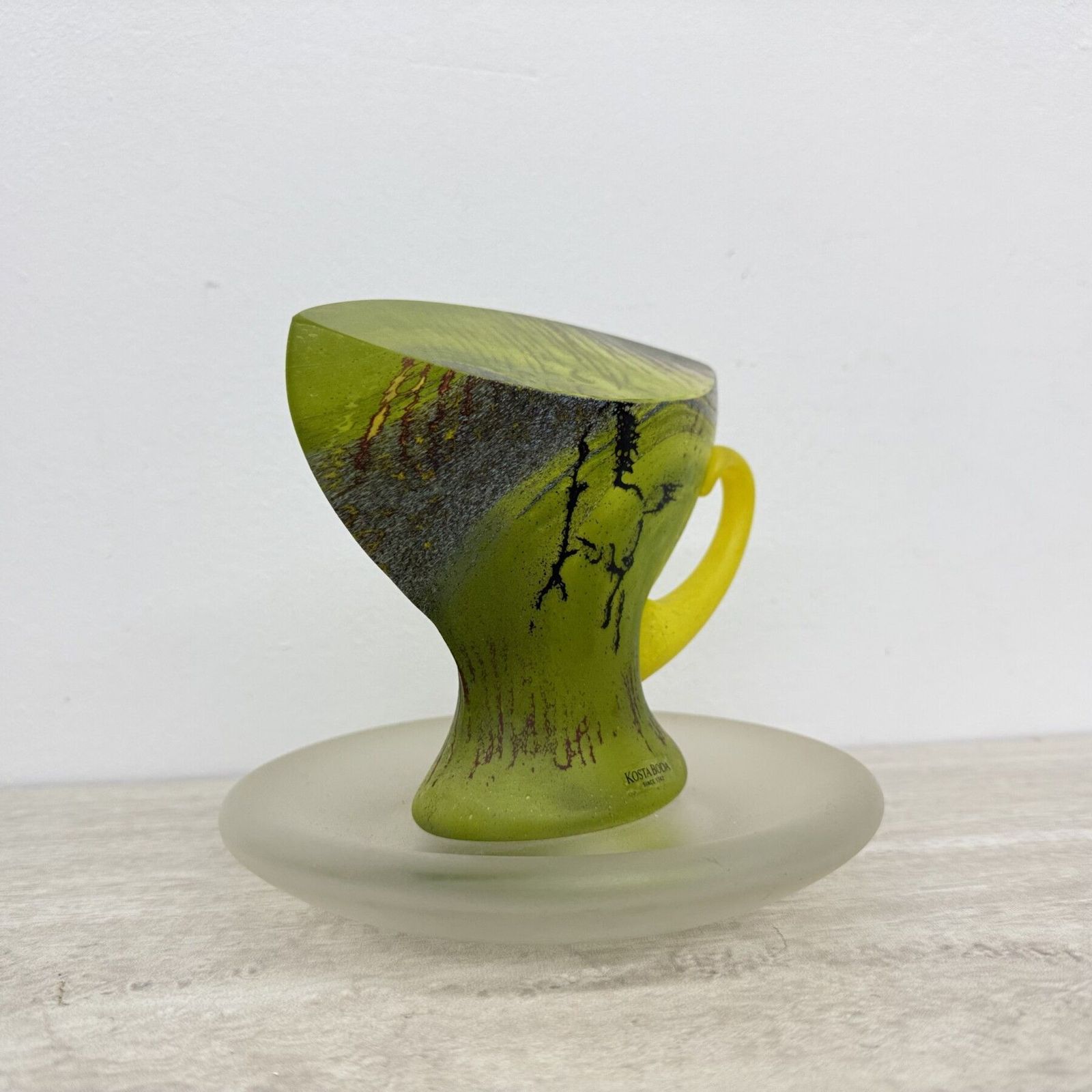 Rare Kjell Engman For Kosta Boda Sweden Green Glass Teacup , 1980’s photo for sale