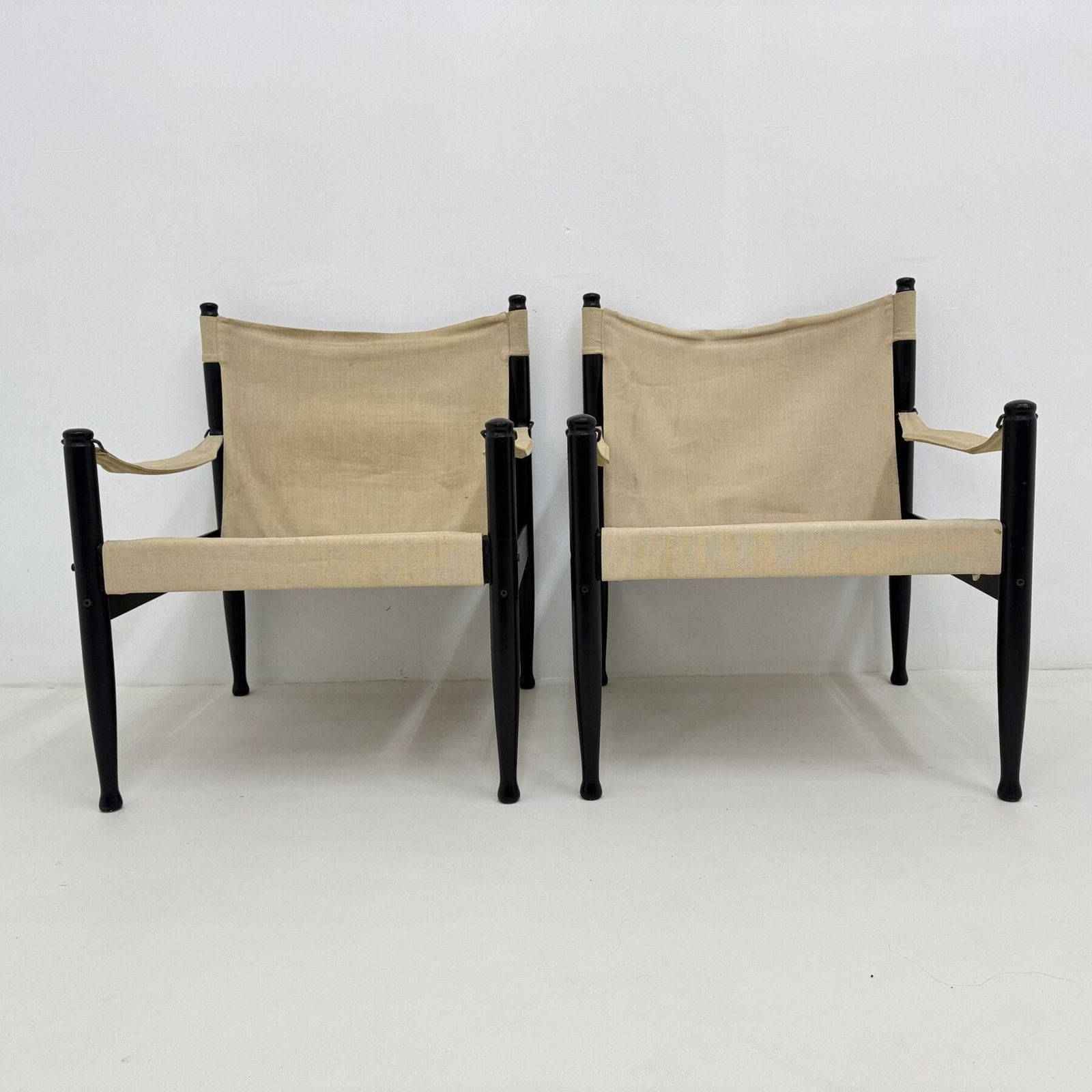 Set Of Mid Century Danish Safari Chairs By Erik Wørts For Niels Eilersen, 1960s photo for sale