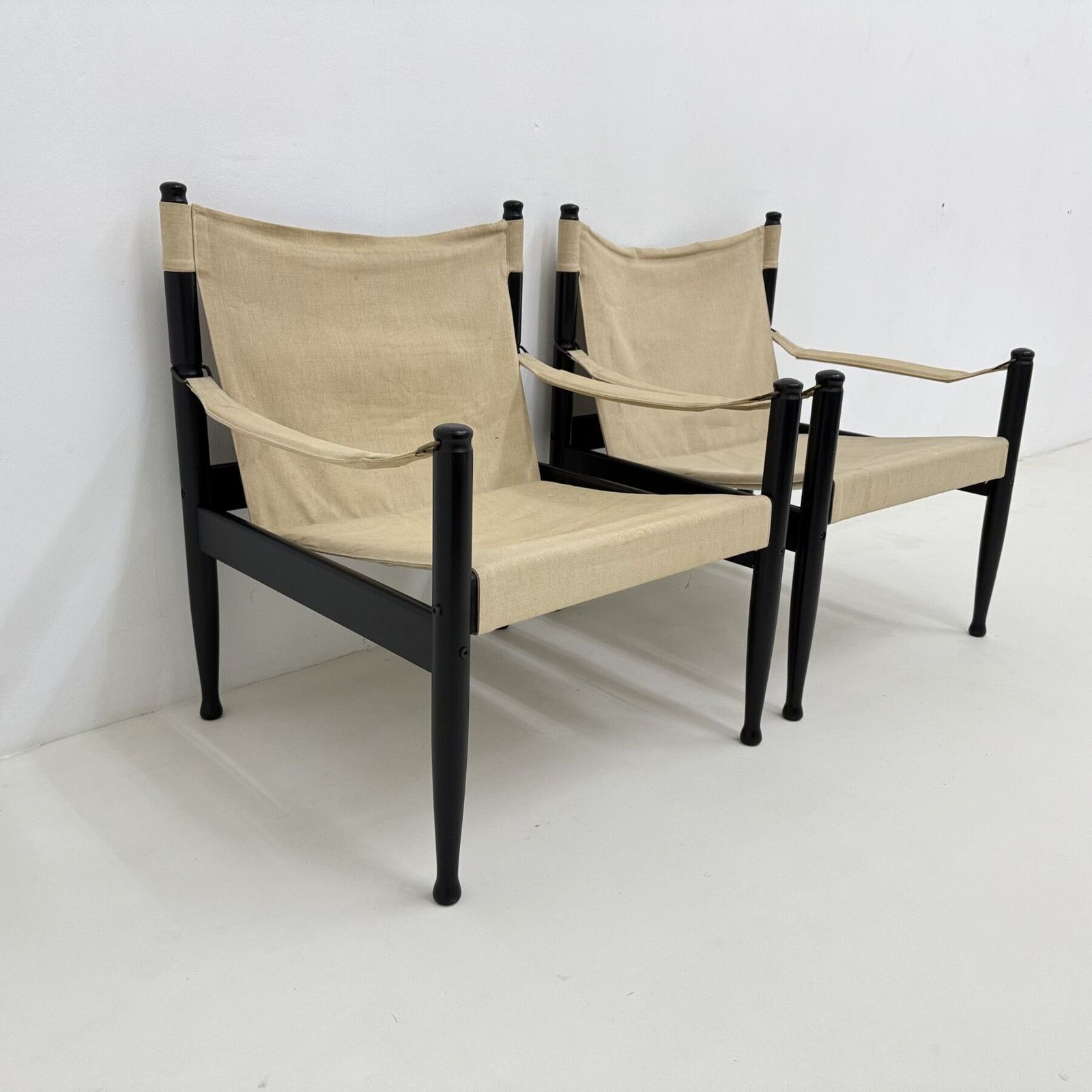 photo buy Set Of Mid Century Danish Safari Chairs By Erik Wørts For Niels Eilersen, 1960s
