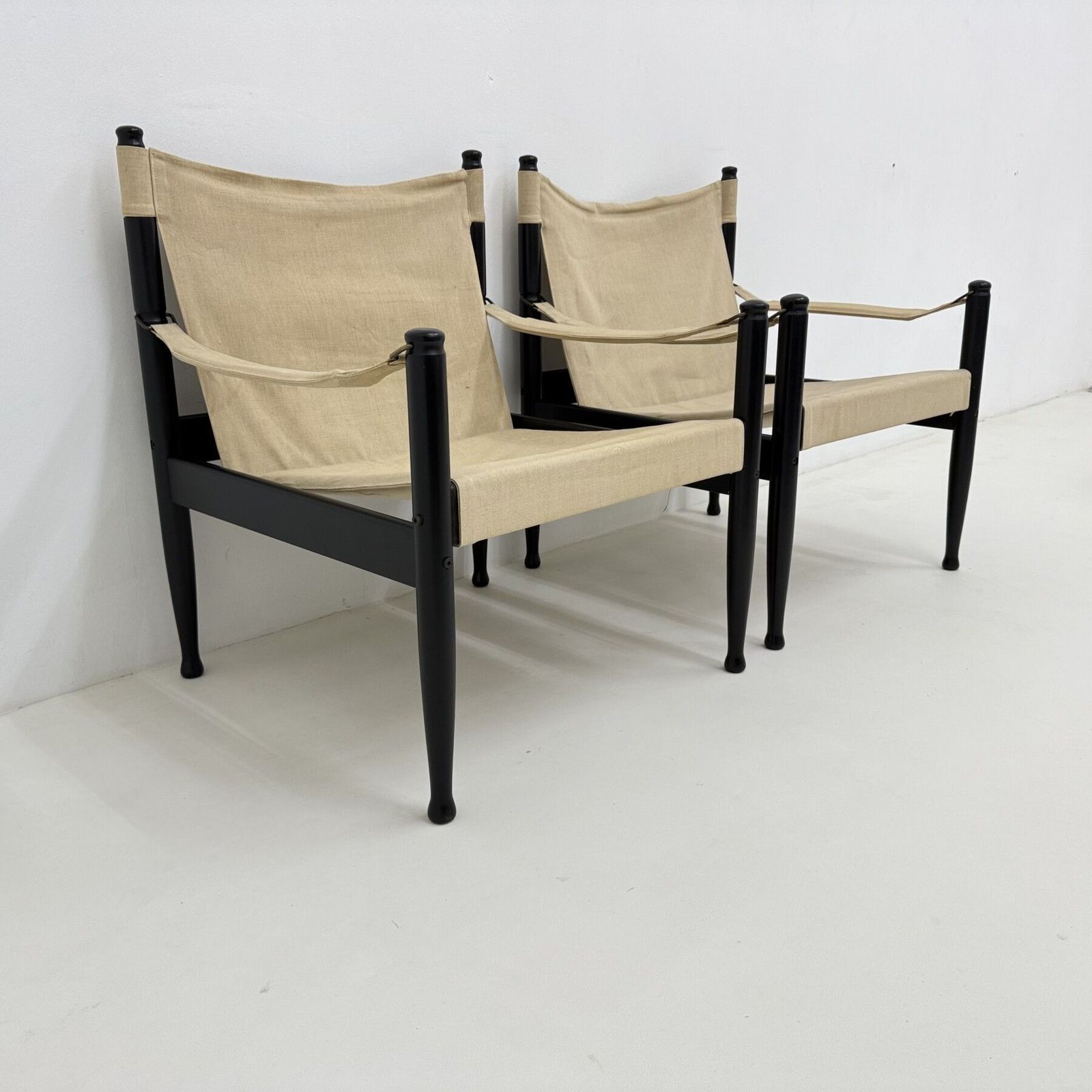 photo vintage Set Of Mid Century Danish Safari Chairs By Erik Wørts For Niels Eilersen, 1960s