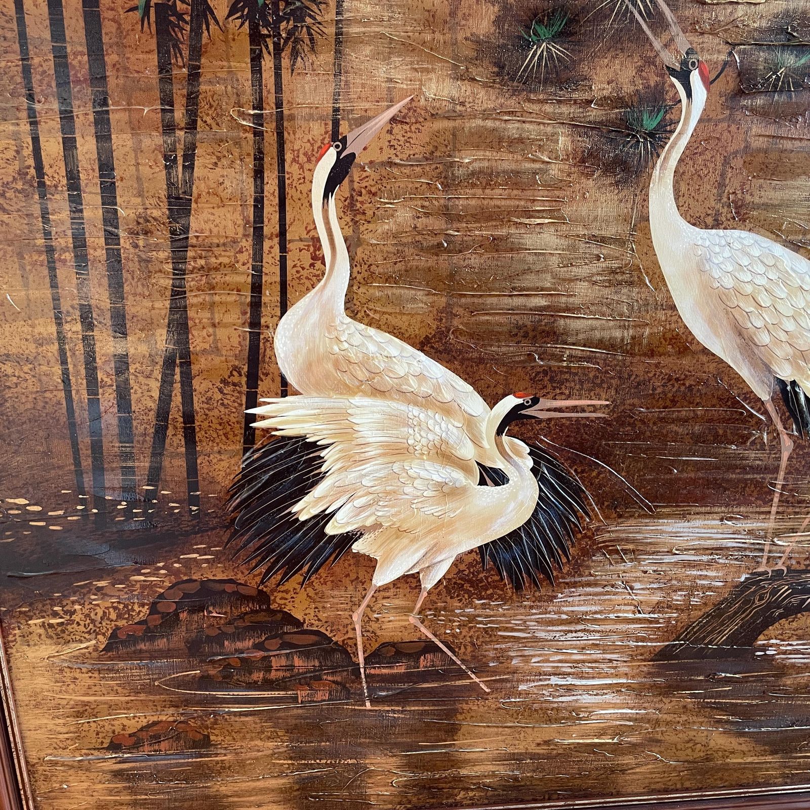 photo furniture Large Cranes On The River Painting Canvas Art Signed B Joseph Asian Style Birds Bamboo Textured Mixed Media Artwork Picture 161x130cm