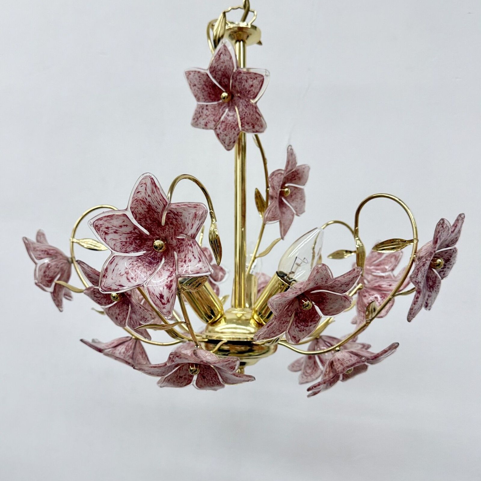 Murano Pink Glass Flower Chandelier , 1970s