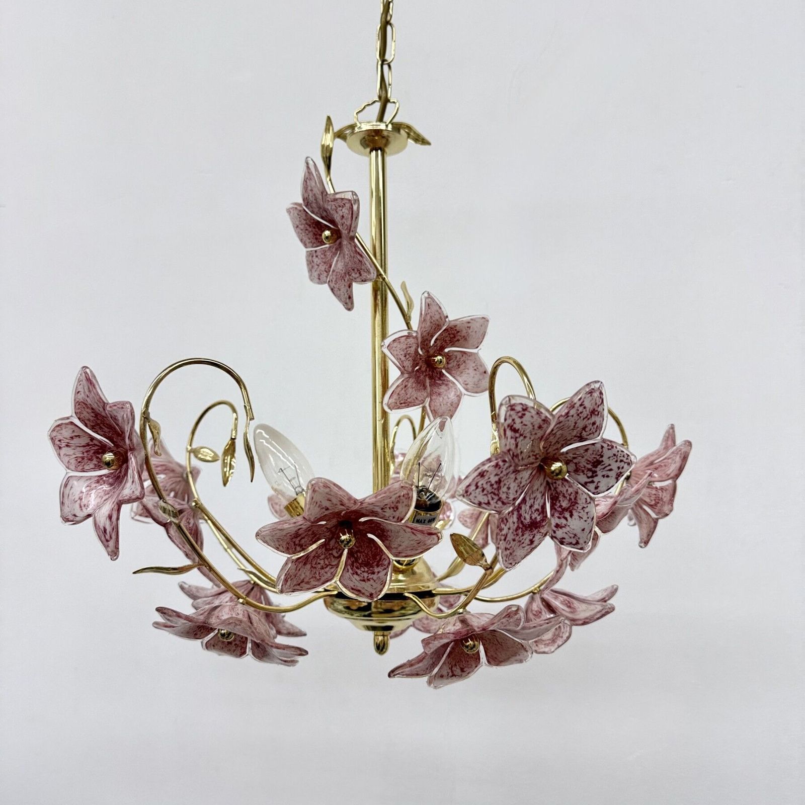 Murano Pink Glass Flower Chandelier , 1970s photo for sale