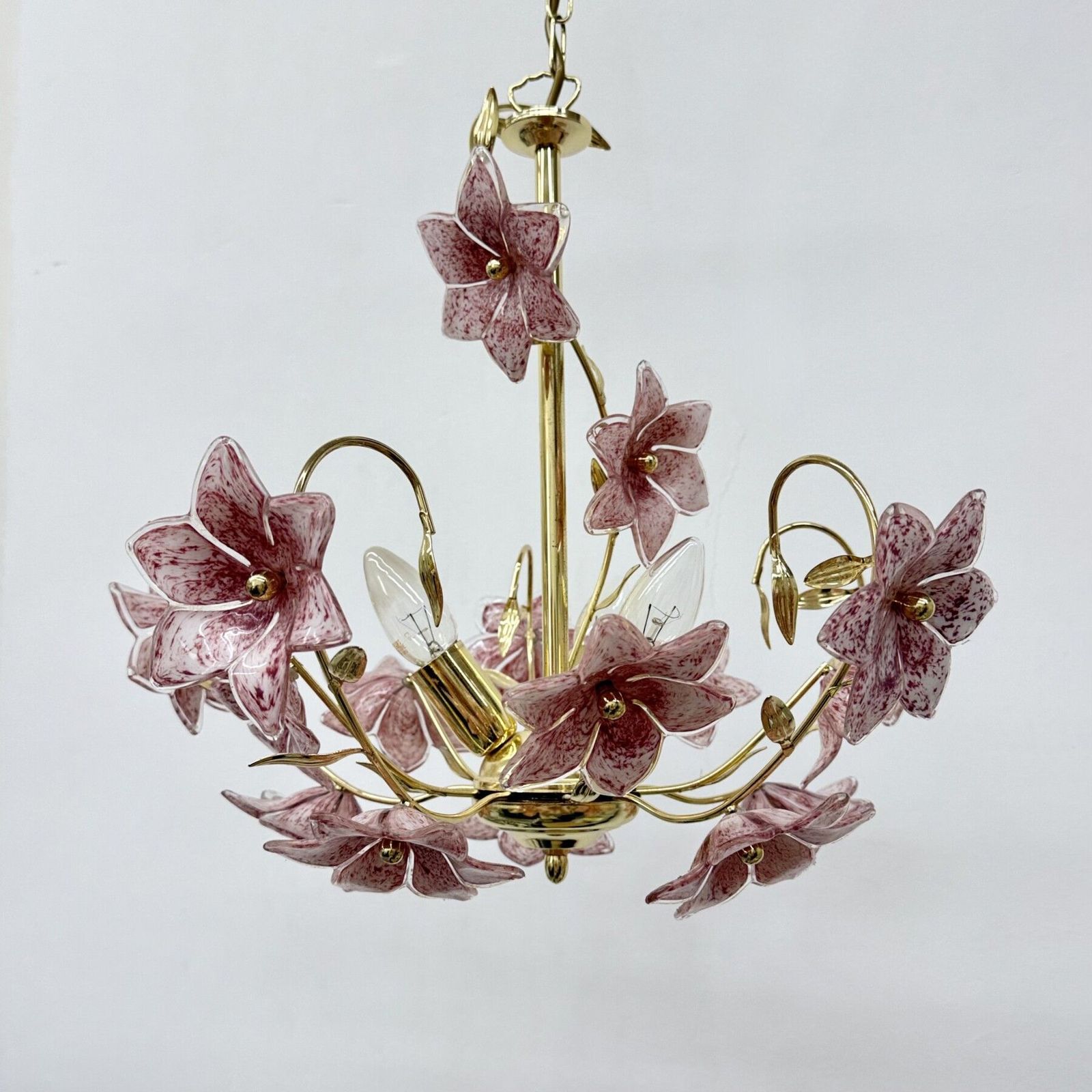 photo for sale Murano Pink Glass Flower Chandelier , 1970s
