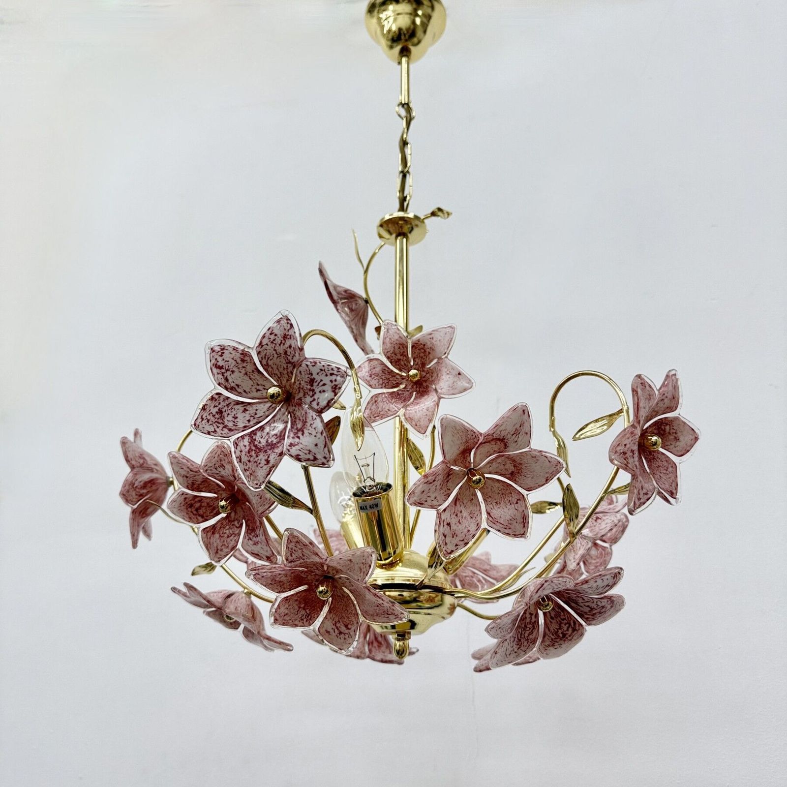 photo vintage Murano Pink Glass Flower Chandelier , 1970s