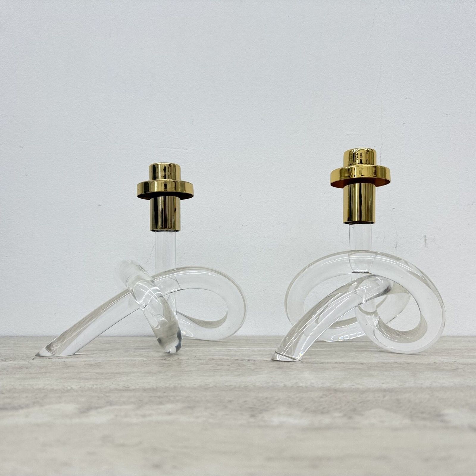 Pair Of Dorothy Thorpe Pretzel Mid Century Lucite Candle Stick, 1940’s photo vintage