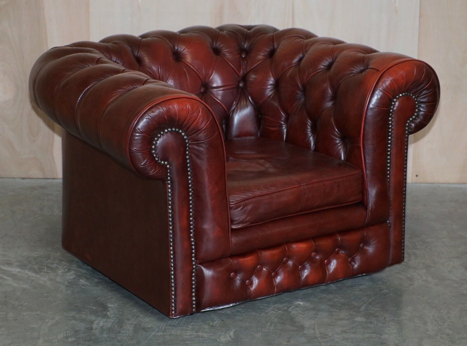 photo for sale Pair Of Lovely Vintage Oxblood Leather Chesterfield Gentleman's Club Armchairs
