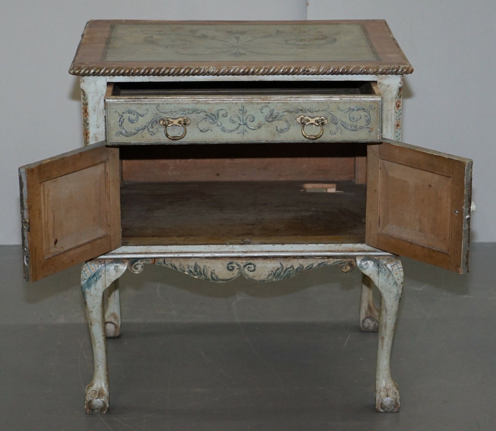 1950.0 Rare Circa 1900 Hand Painted Claw & Ball Feet Side End Lamp Wine Table Cupboard photo