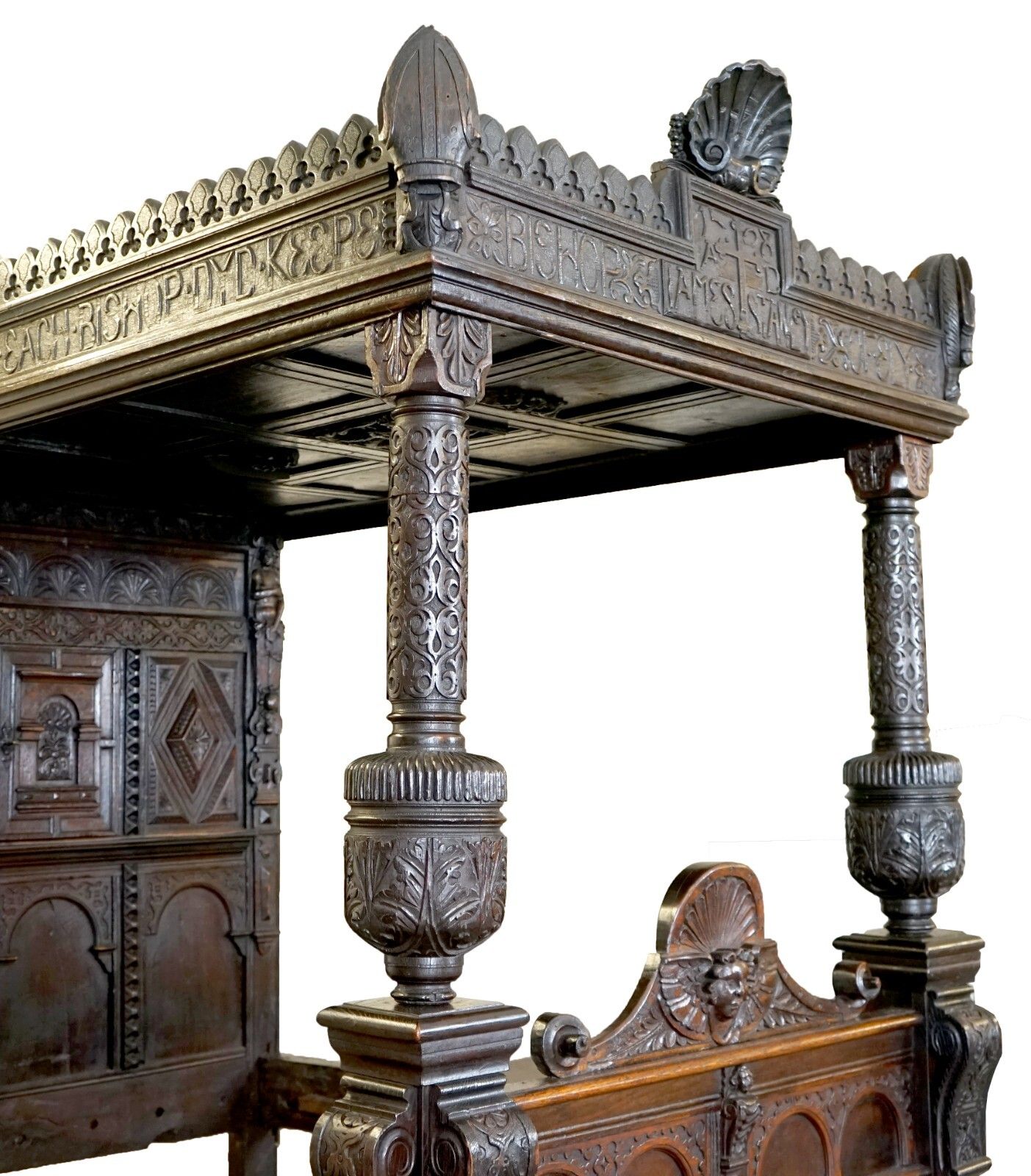 Important Bishop James Stanley 1508 King Henry VII English Oak Tudor Tester Bed photo vintage