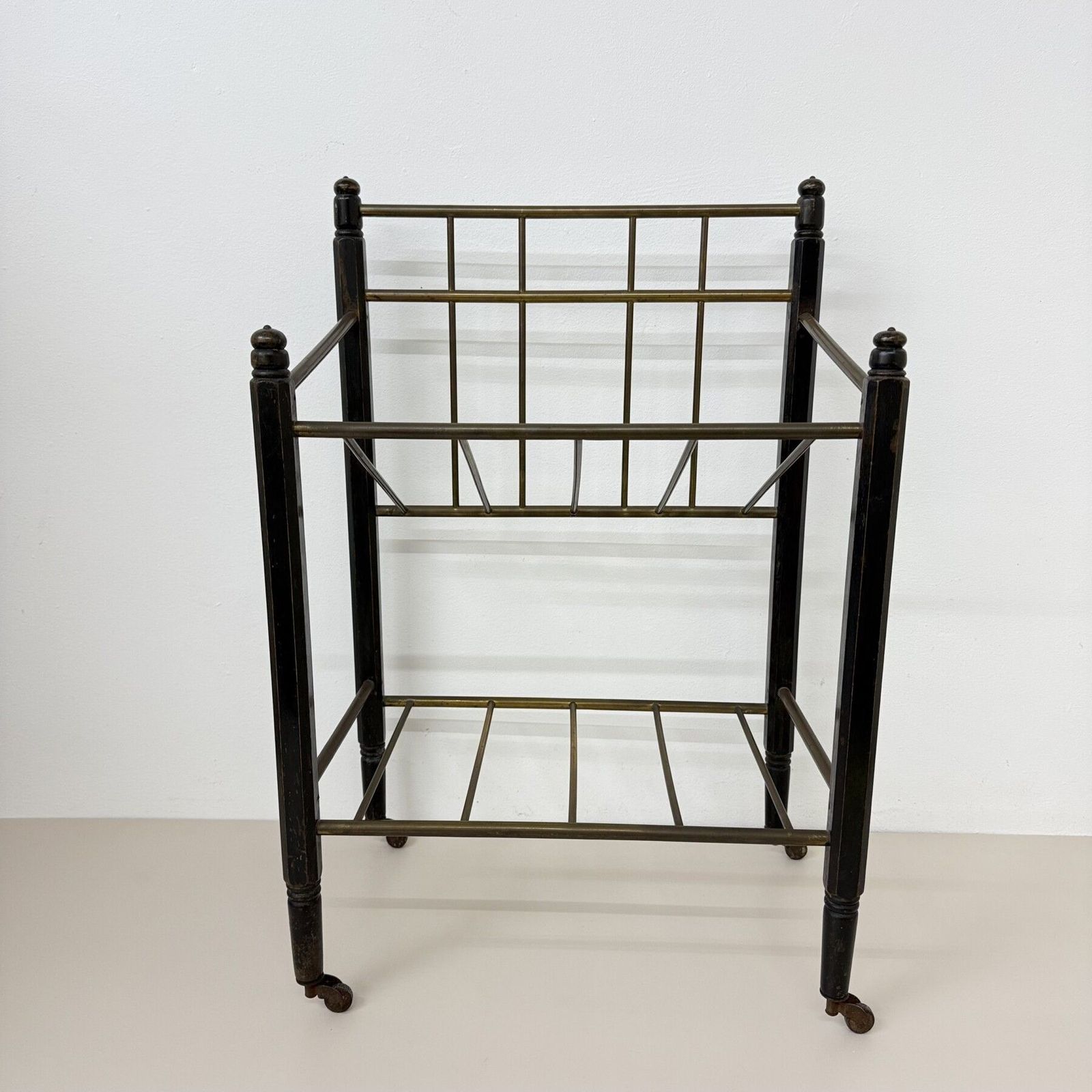 Wooden Magazine Rack With Brass Details , 1950s photo furniture