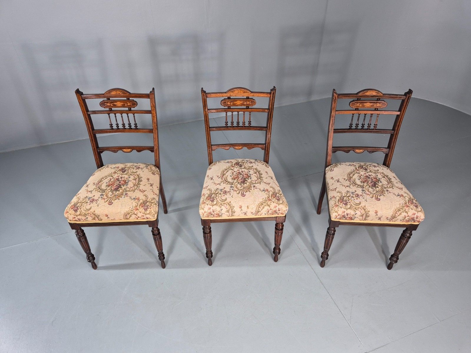 3 Antique Saloon Chairs Rosewood Frame Floral Seats Inlay Victorian Eb10990 Vdin photo Furniture