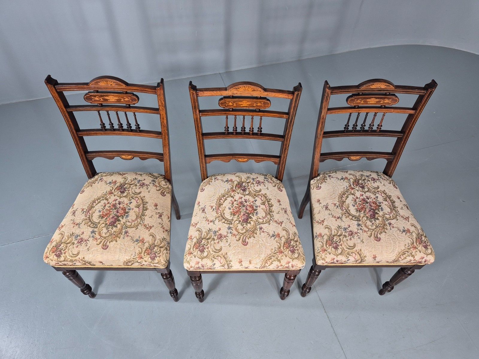 3 Antique Saloon Chairs Rosewood Frame Floral Seats Inlay Victorian Eb10990 Vdin photo buy