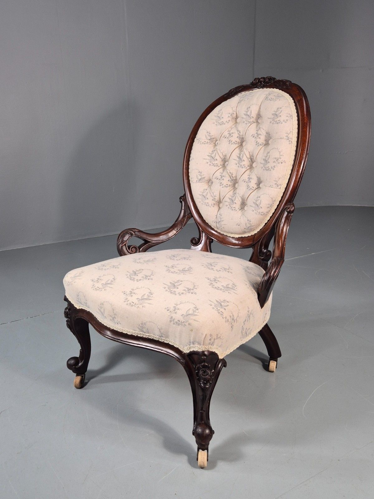 Victorian Balloon Back Nursing Chair Mahogany Carved Frame 1880s Eb10989 Vcar