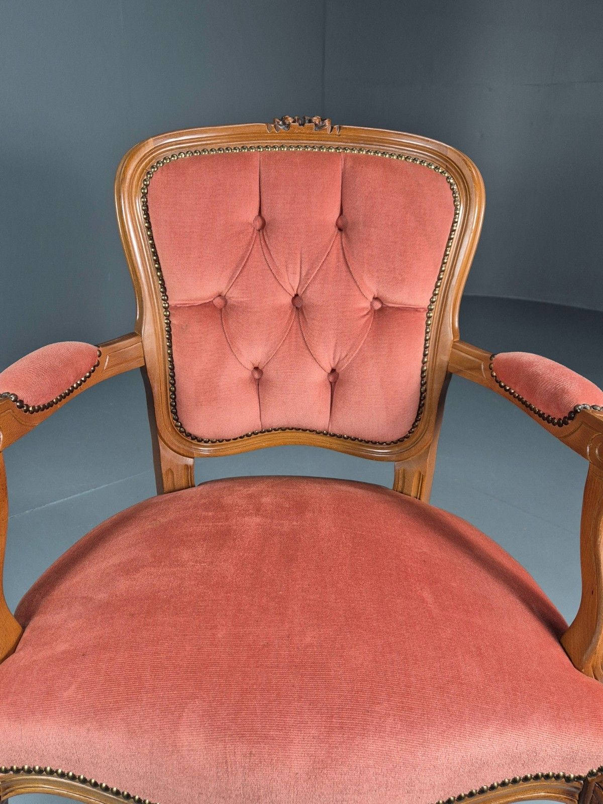 photo for sale Vintage Rococo Lounge Chair Danish 1970s Reproduction Salmon Pink Eb10986 Vclo