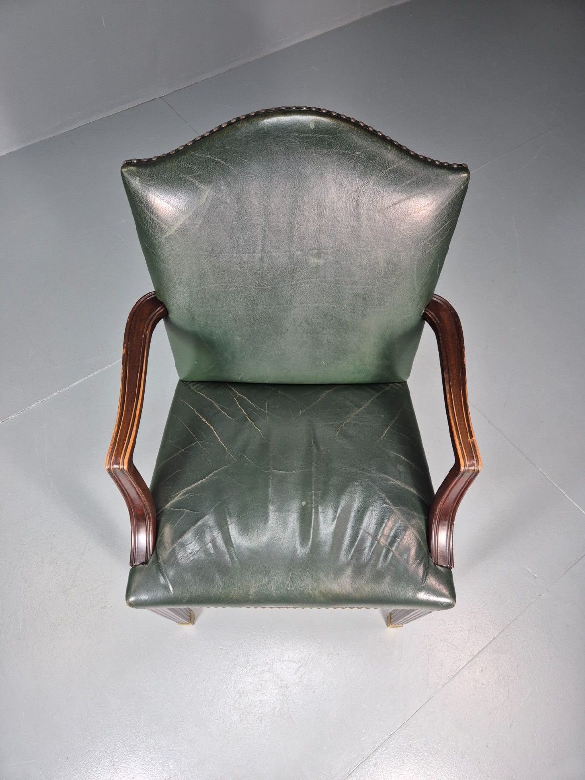 Georgian Style Elbow Chair Green Leather Mahogany Frame Danish 1970 Eb10809 Vlea photo for sale
