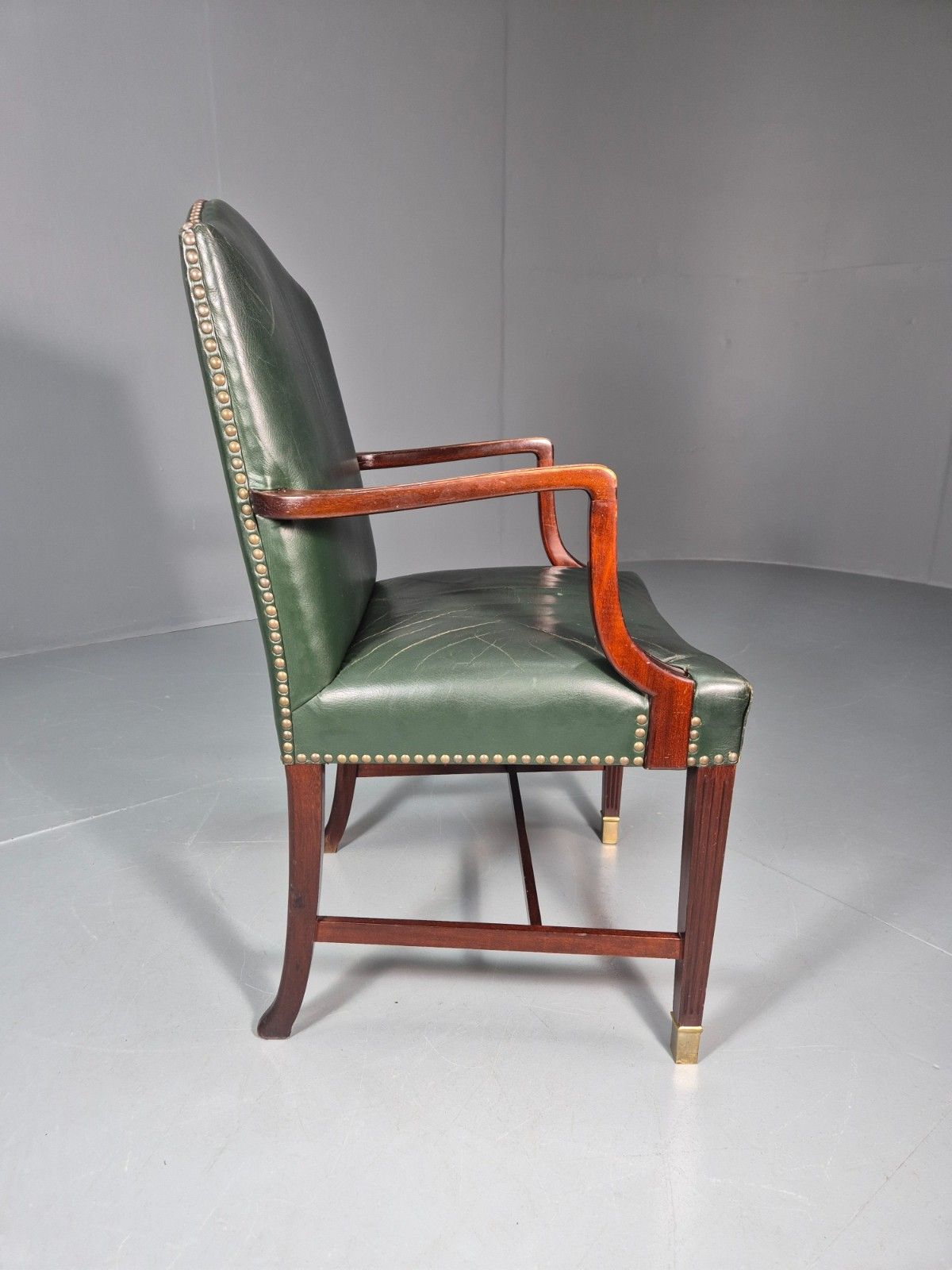 Georgian Style Elbow Chair Green Leather Mahogany Frame Danish 1970 Eb10809 Vlea photo vinterior