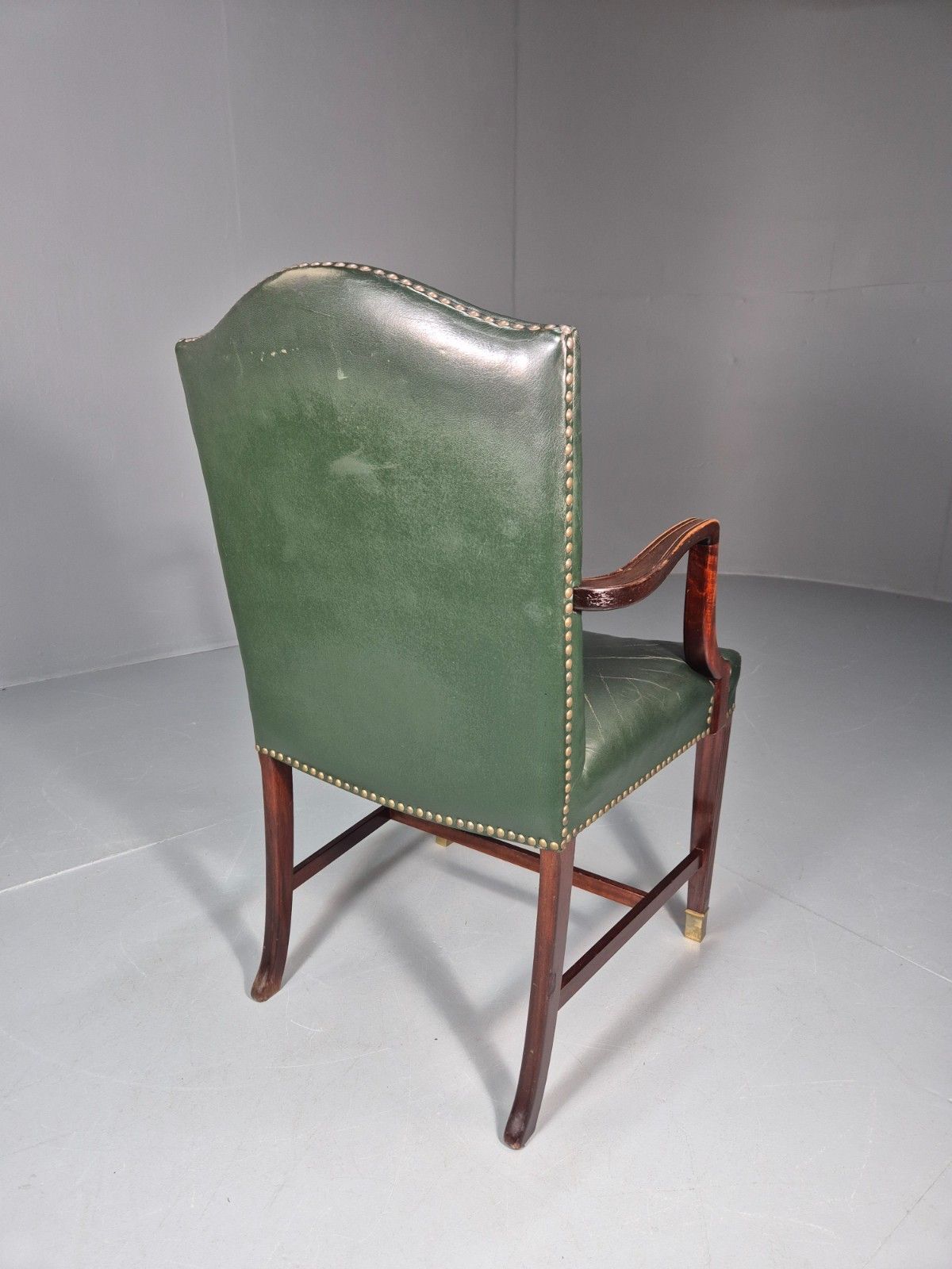 Georgian Style Elbow Chair Green Leather Mahogany Frame Danish 1970 Eb10809 Vlea photo buy
