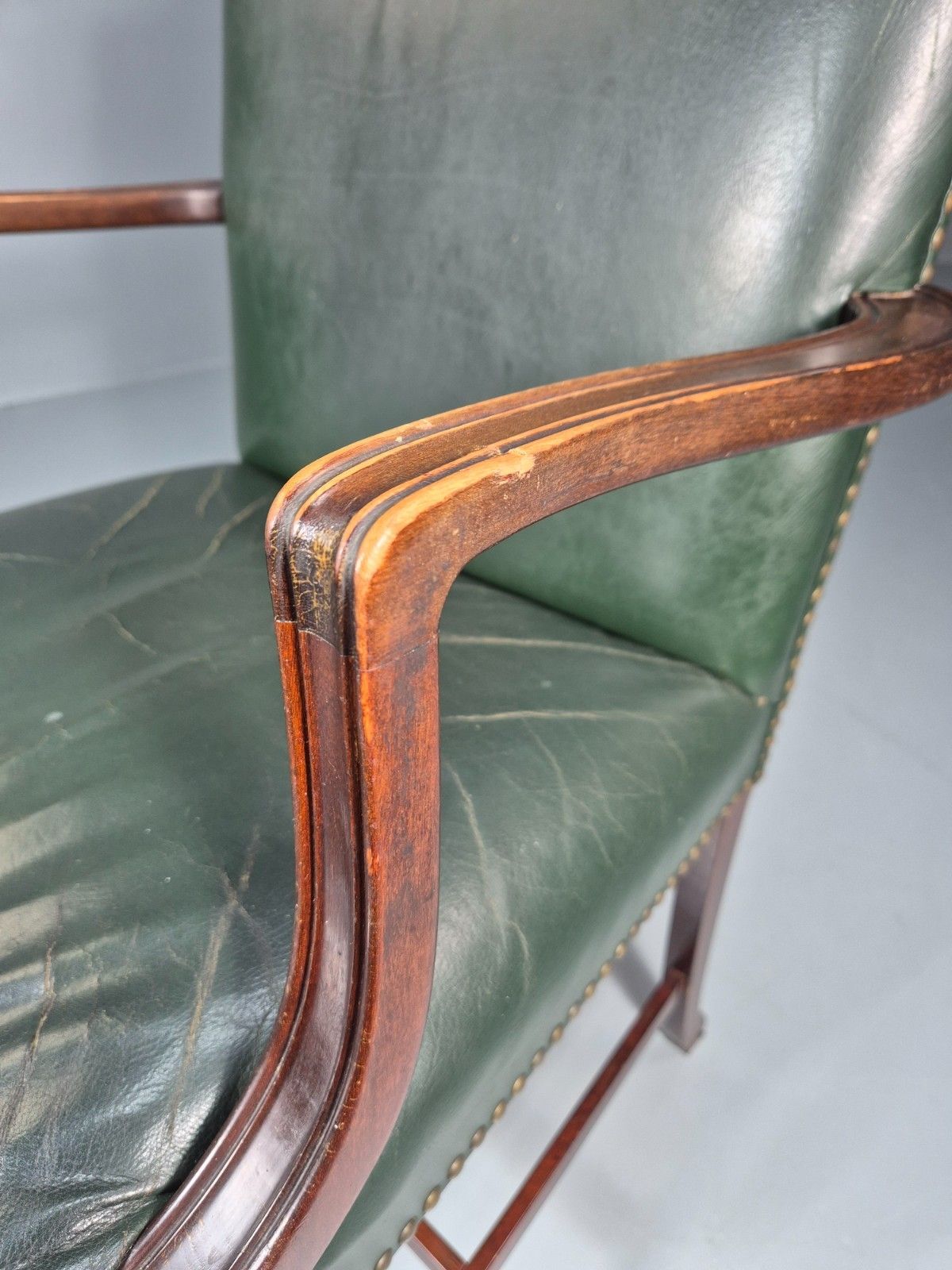 photo for sale Georgian Style Elbow Chair Green Leather Mahogany Frame Danish 1970 Eb10809 Vlea