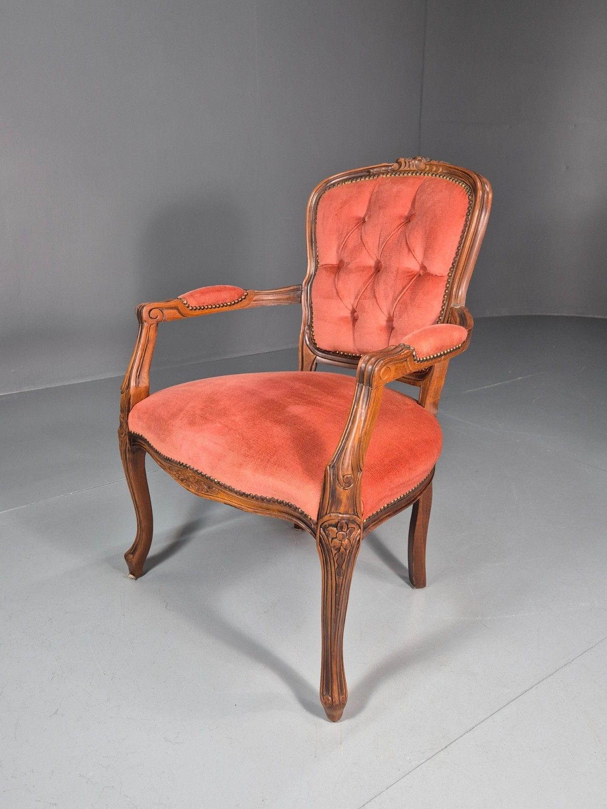 Vintage Rococo Lounge Chair Danish 1970s Reproduction Salmon Pink Eb10773 Vclo