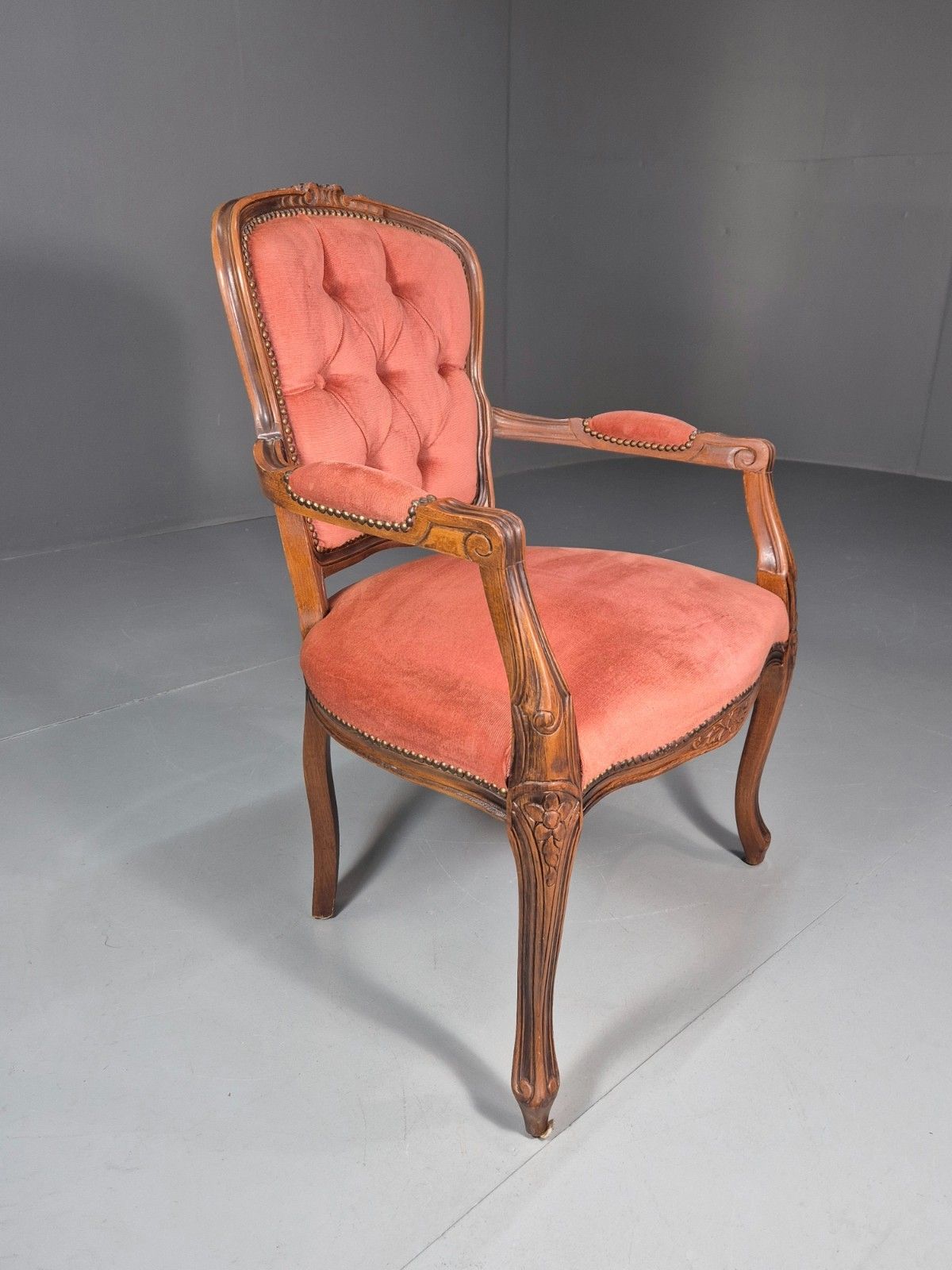 Vintage Rococo Lounge Chair Danish 1970s Reproduction Salmon Pink Eb10773 Vclo photo vinterior