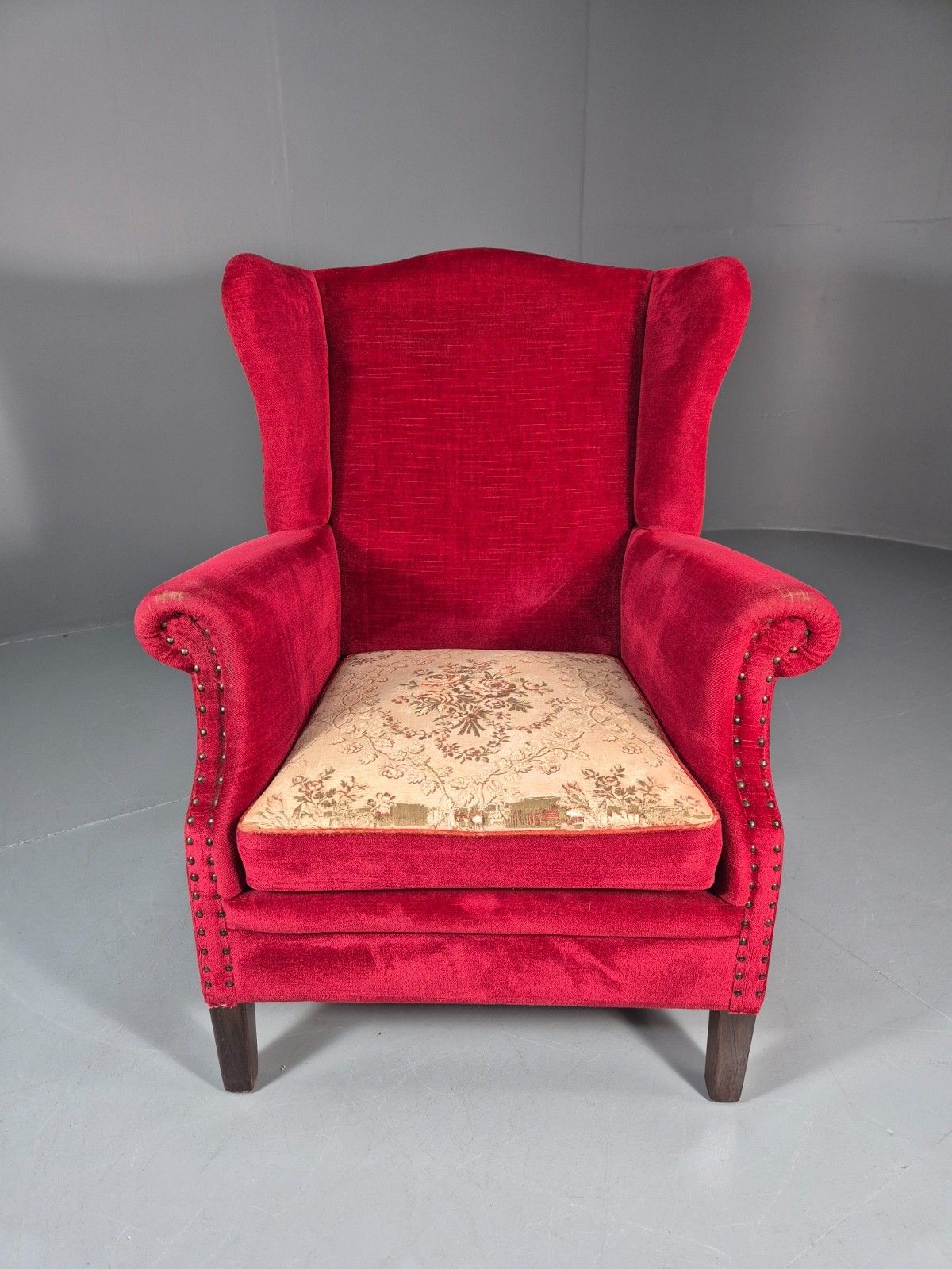 Wing Back Lounge Chair Red Velour Danish 1960s Georgian Style Eb10754 Vclo photo for sale