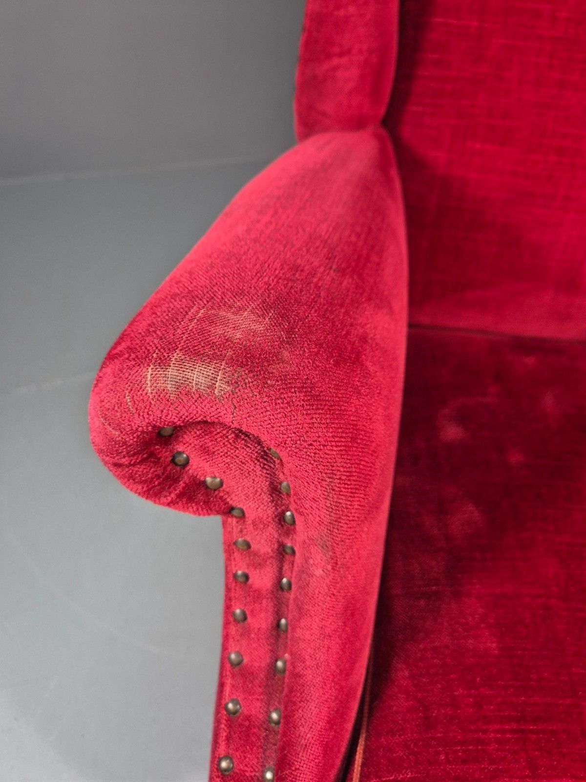Wing Back Lounge Chair Red Velour Danish 1960s Georgian Style Eb10754 Vclo photo buy