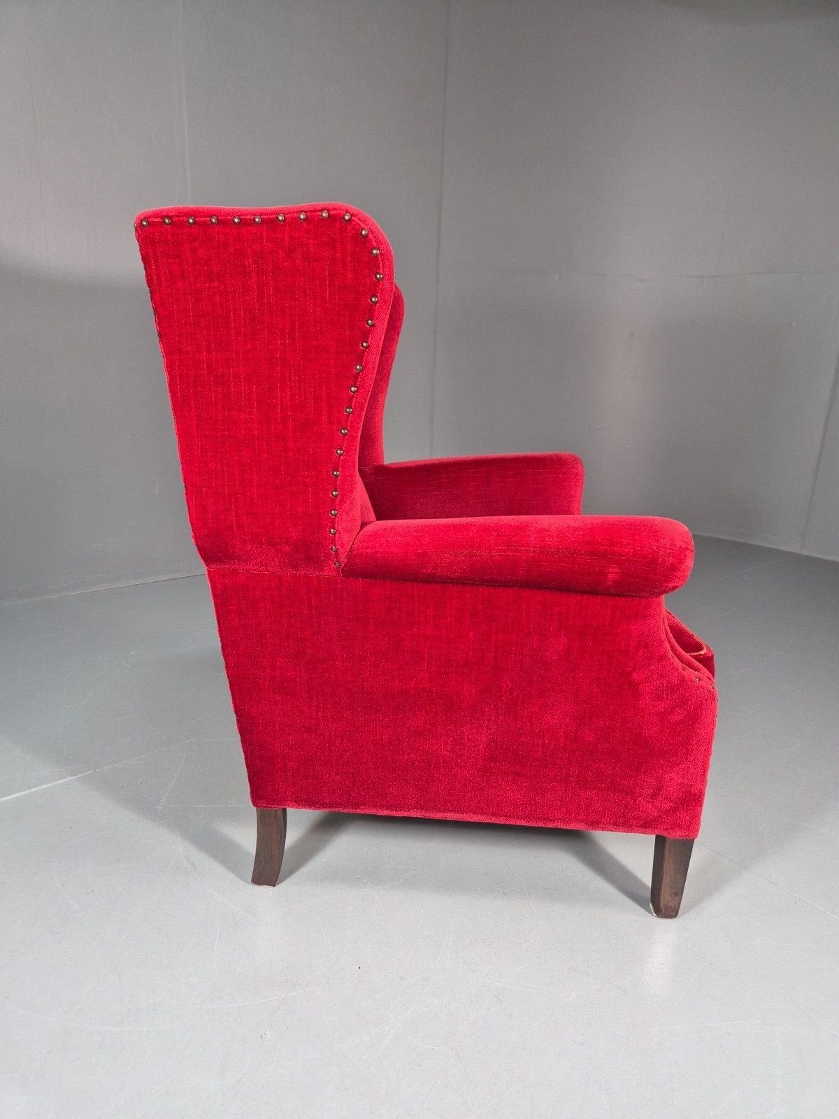 photo buy Wing Back Lounge Chair Red Velour Danish 1960s Georgian Style Eb10754 Vclo