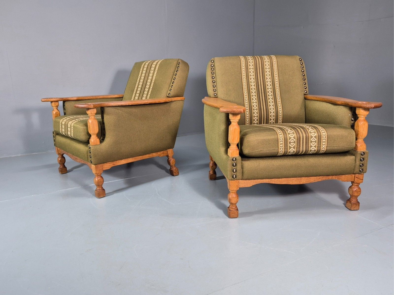 2 Kjaernulf Lounge Chairs Retro 1970s Green Light Oak Retro Eb10750 Vclo photo furniture