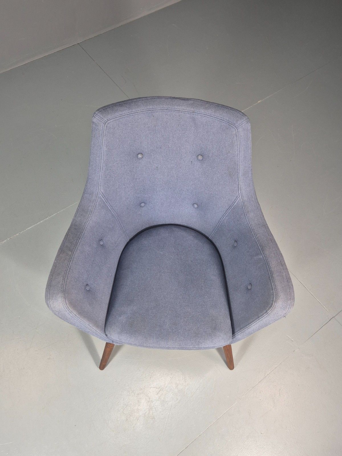 Retro Danish Tub Chair Blue Canvas Teak Turned Legs Mcm Vintage  Eb10747 Mnor photo for sale