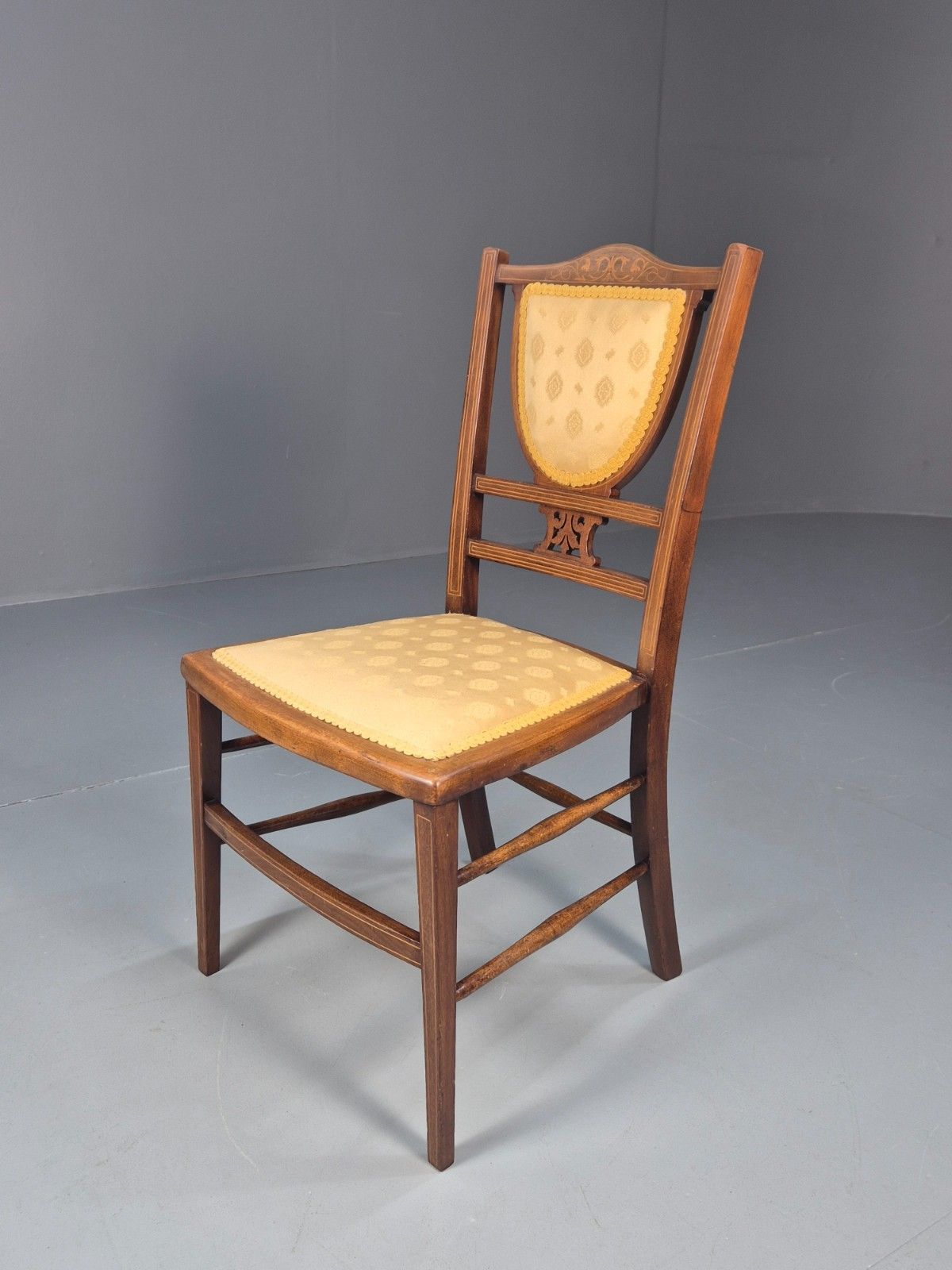 Antique Edwardian Dining Chair Mahogany Inlay Gold Upholstery  Eb10716 Vdin photo furniture