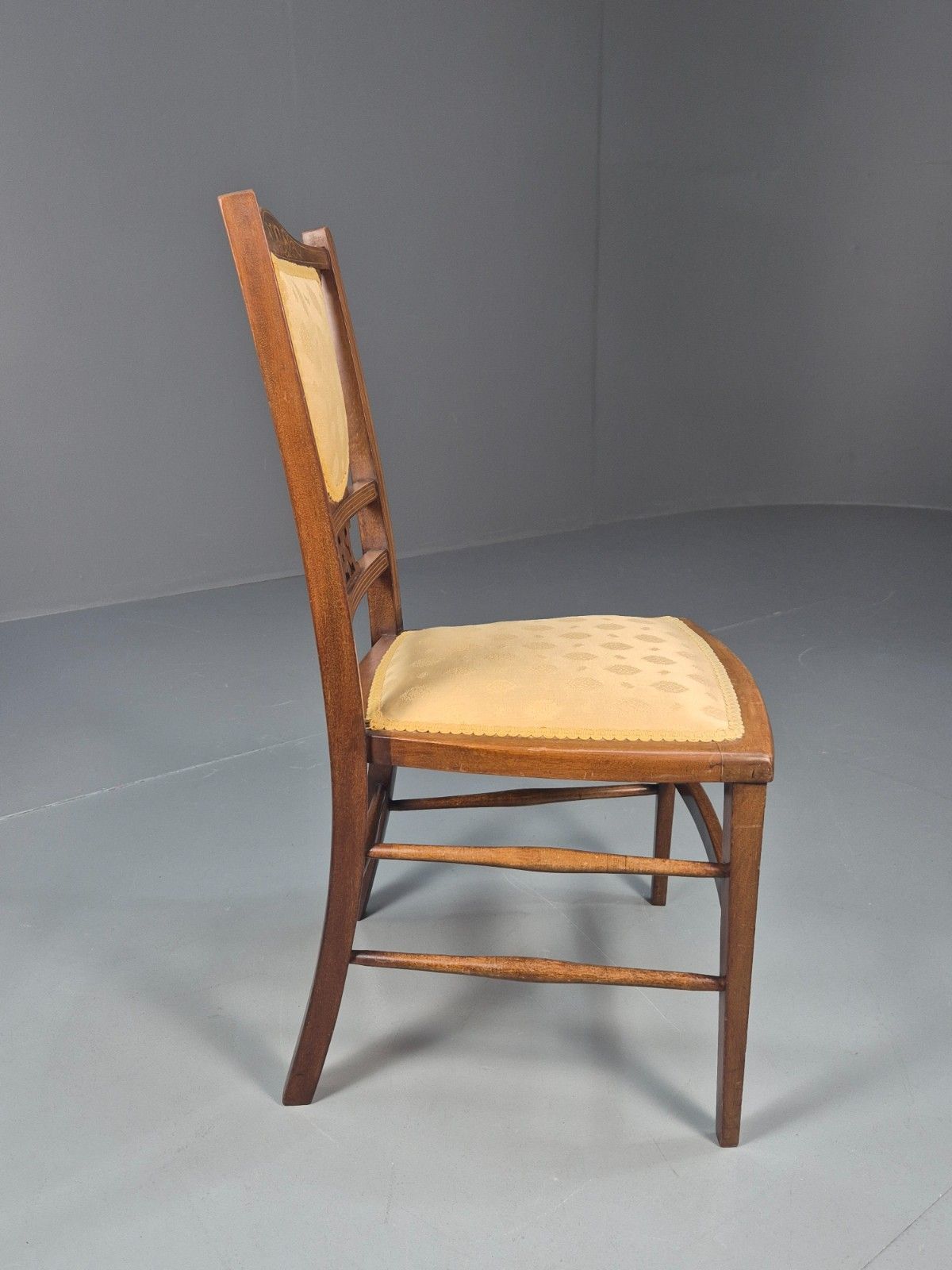 Antique Edwardian Dining Chair Mahogany Inlay Gold Upholstery  Eb10716 Vdin photo vinterior
