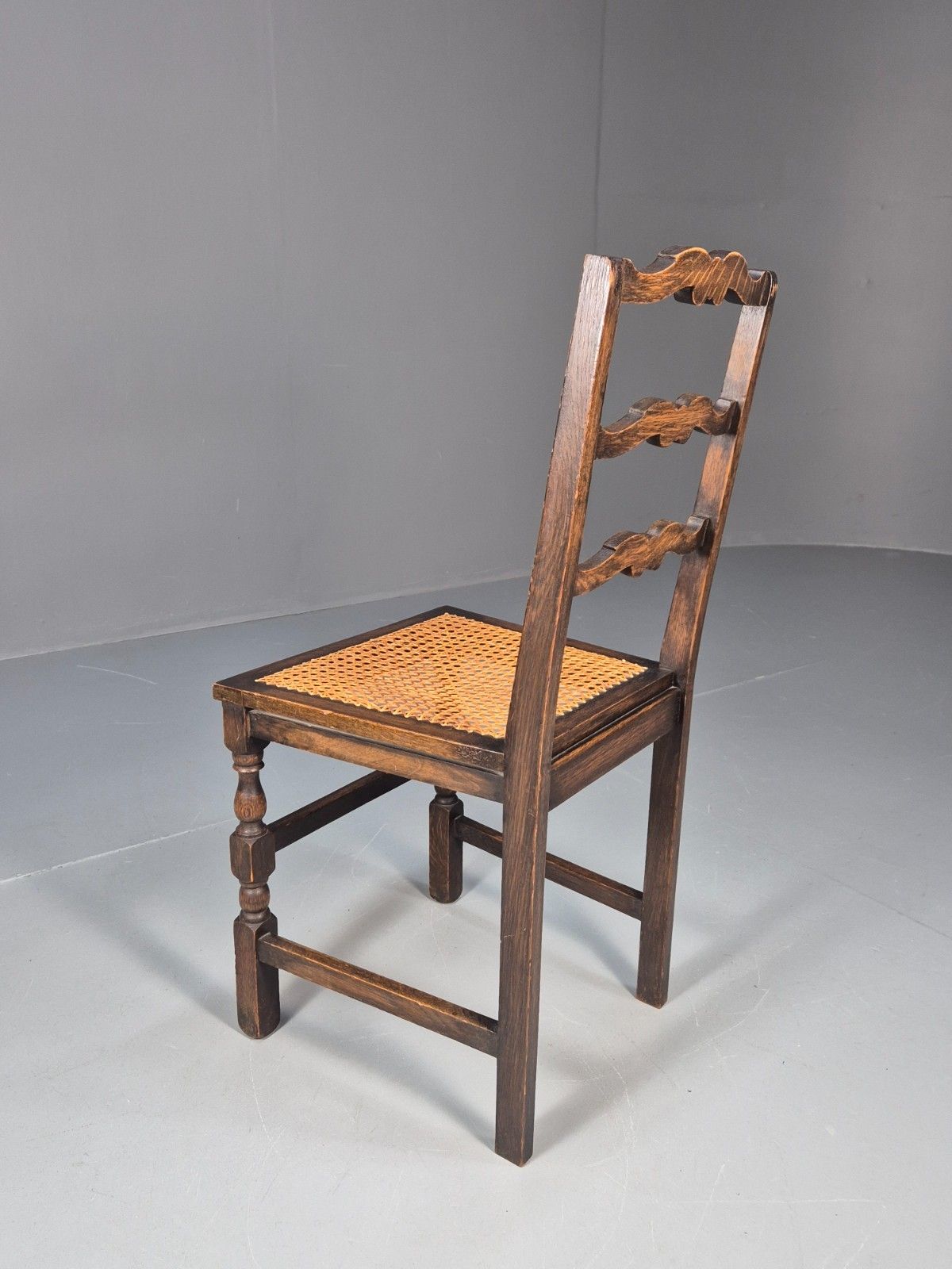 Furniture Vintage Oak Dining Chair Cane Seat  1930s Antique Eb10700 Vber photo