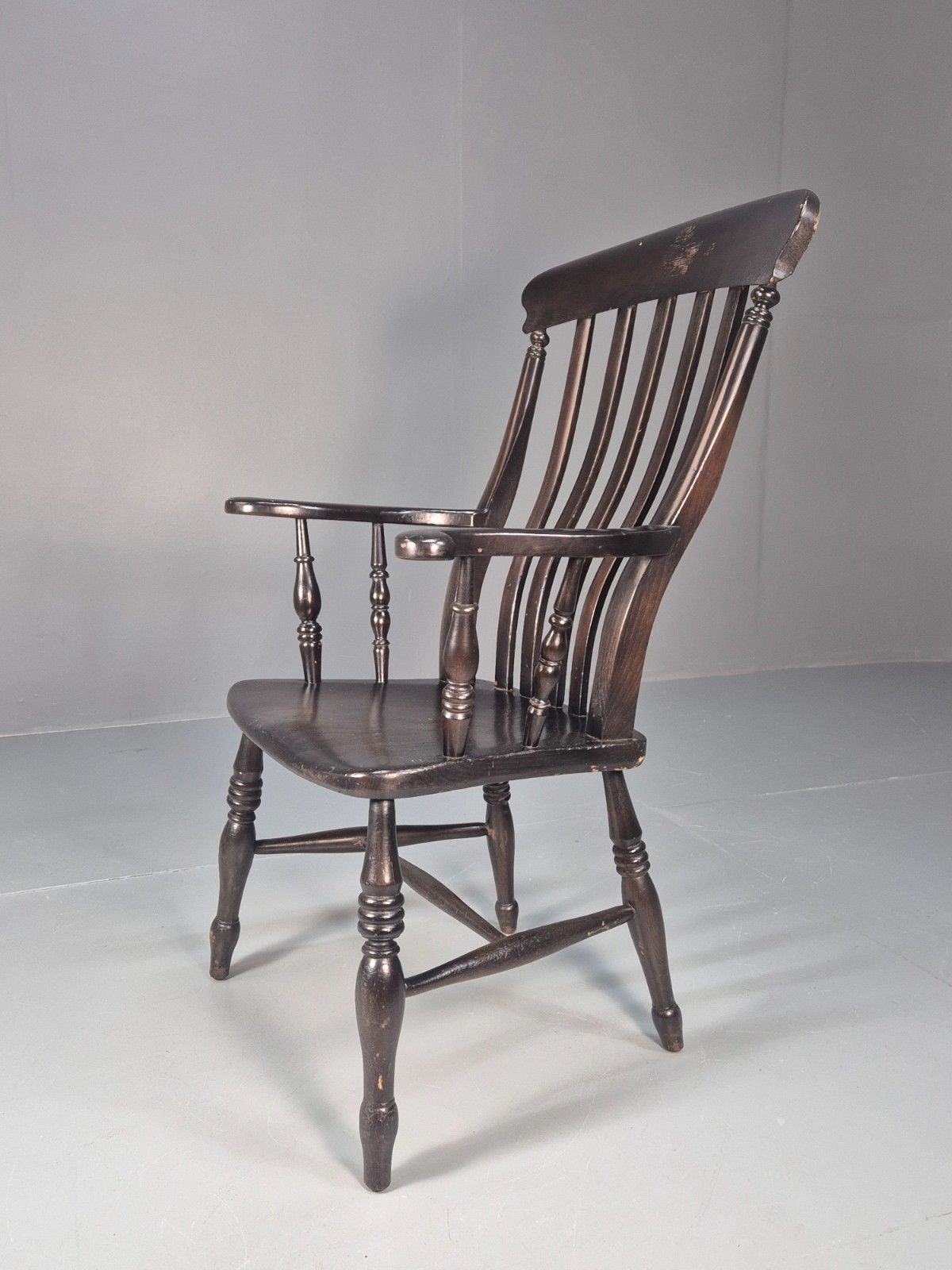 Victorian Grandfather Chair Lathe Back Overpainted Elm And Beech Eb10697 Vdin photo furniture