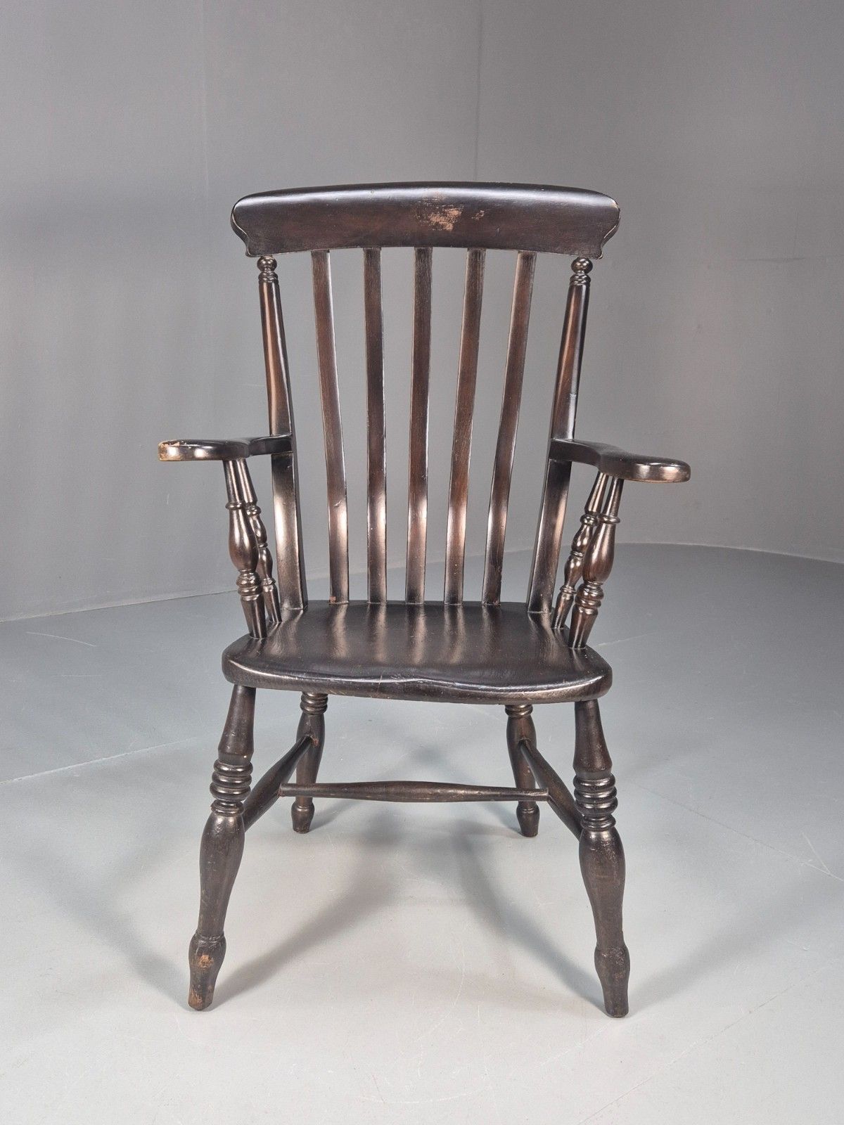 Victorian Grandfather Chair Lathe Back Overpainted Elm And Beech Eb10697 Vdin photo for sale