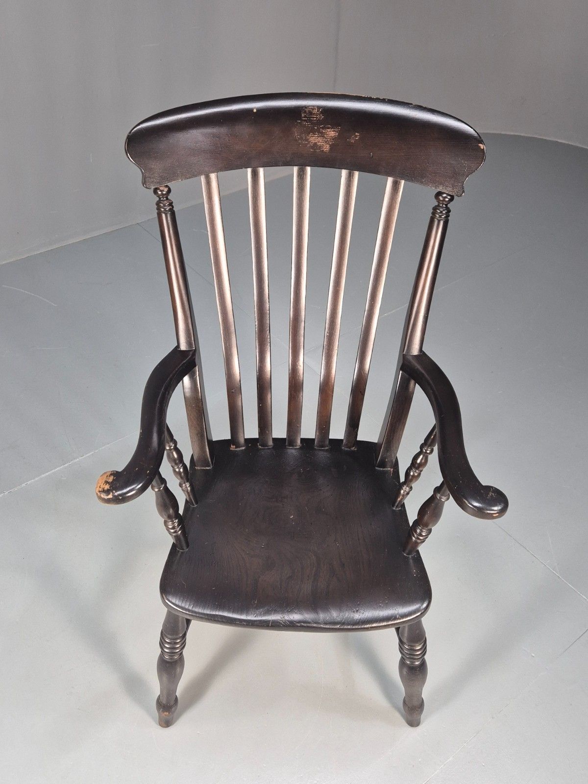Victorian Grandfather Chair Lathe Back Overpainted Elm And Beech Eb10697 Vdin photo Furniture