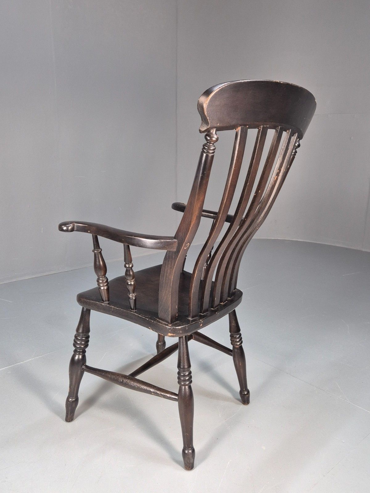 175.0 Victorian Grandfather Chair Lathe Back Overpainted Elm And Beech Eb10697 Vdin photo