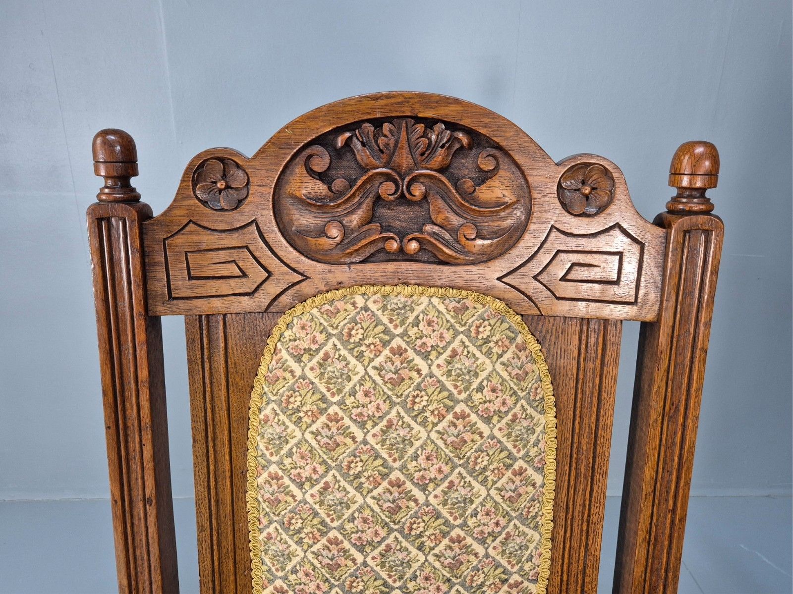 2 Edwardian Carved Oak Lounge Chairs Embroidery Upholstery 1900s Eb10690 Vcar photo buy